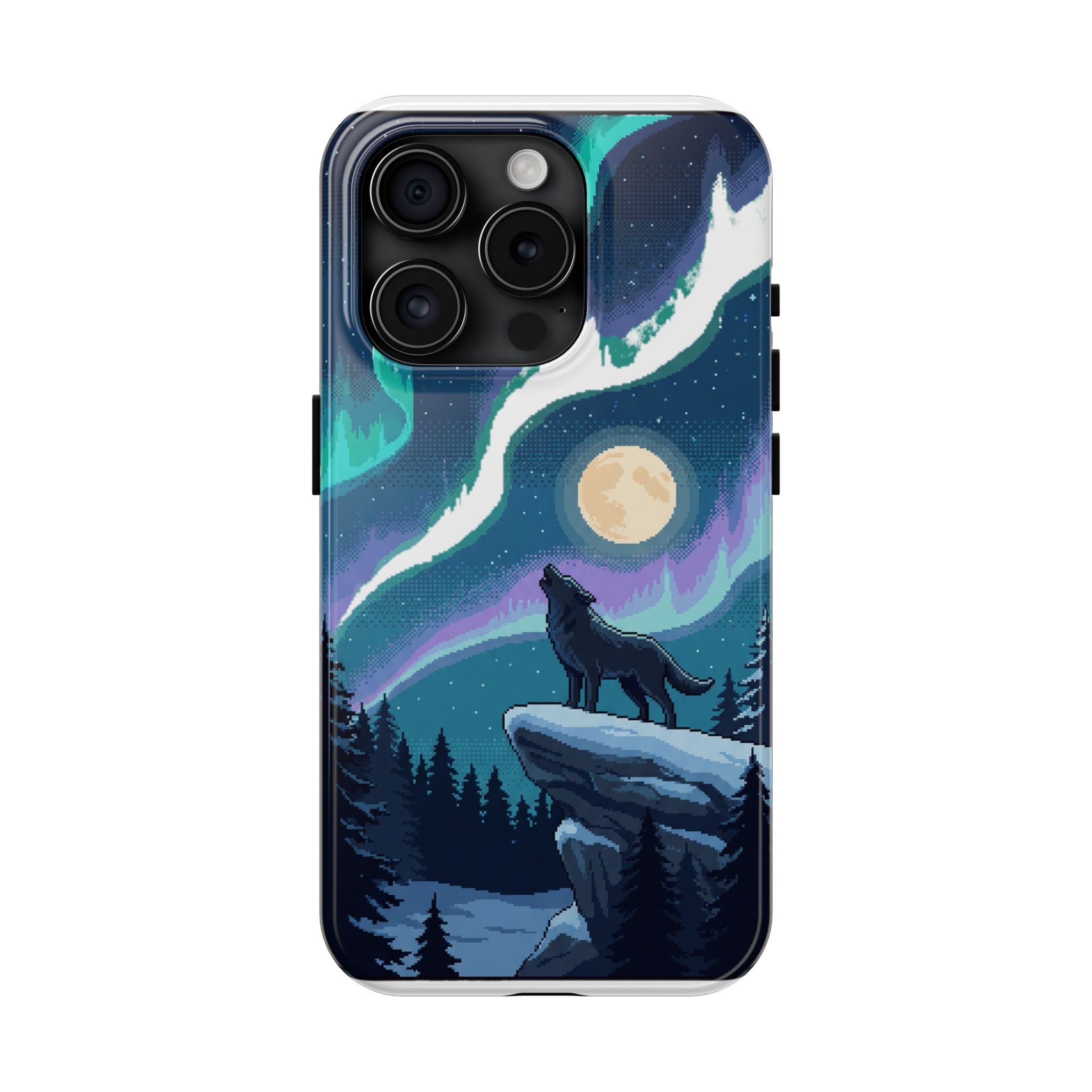 Retro Pixel Lone Wolf and the Aurora — Tough Phone Case