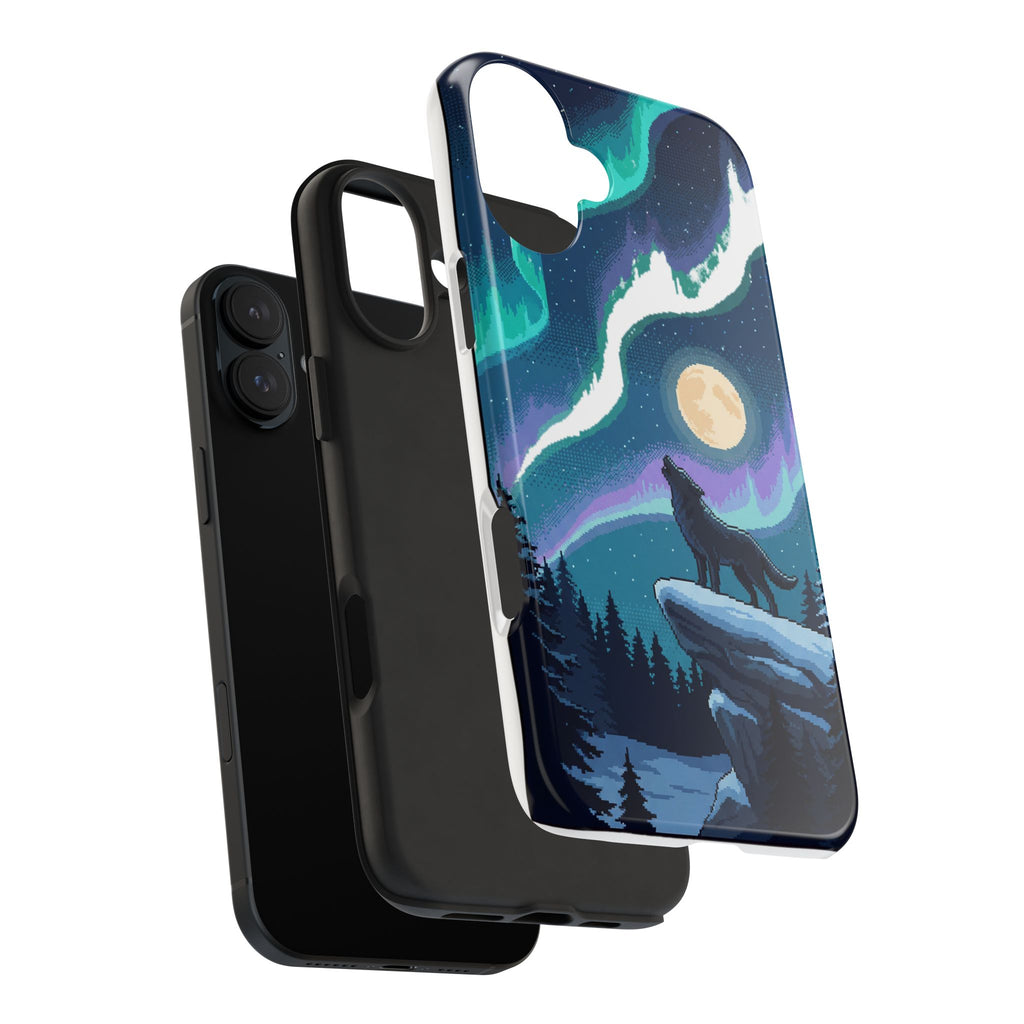 Retro Pixel Lone Wolf and the Aurora — Tough Phone Case