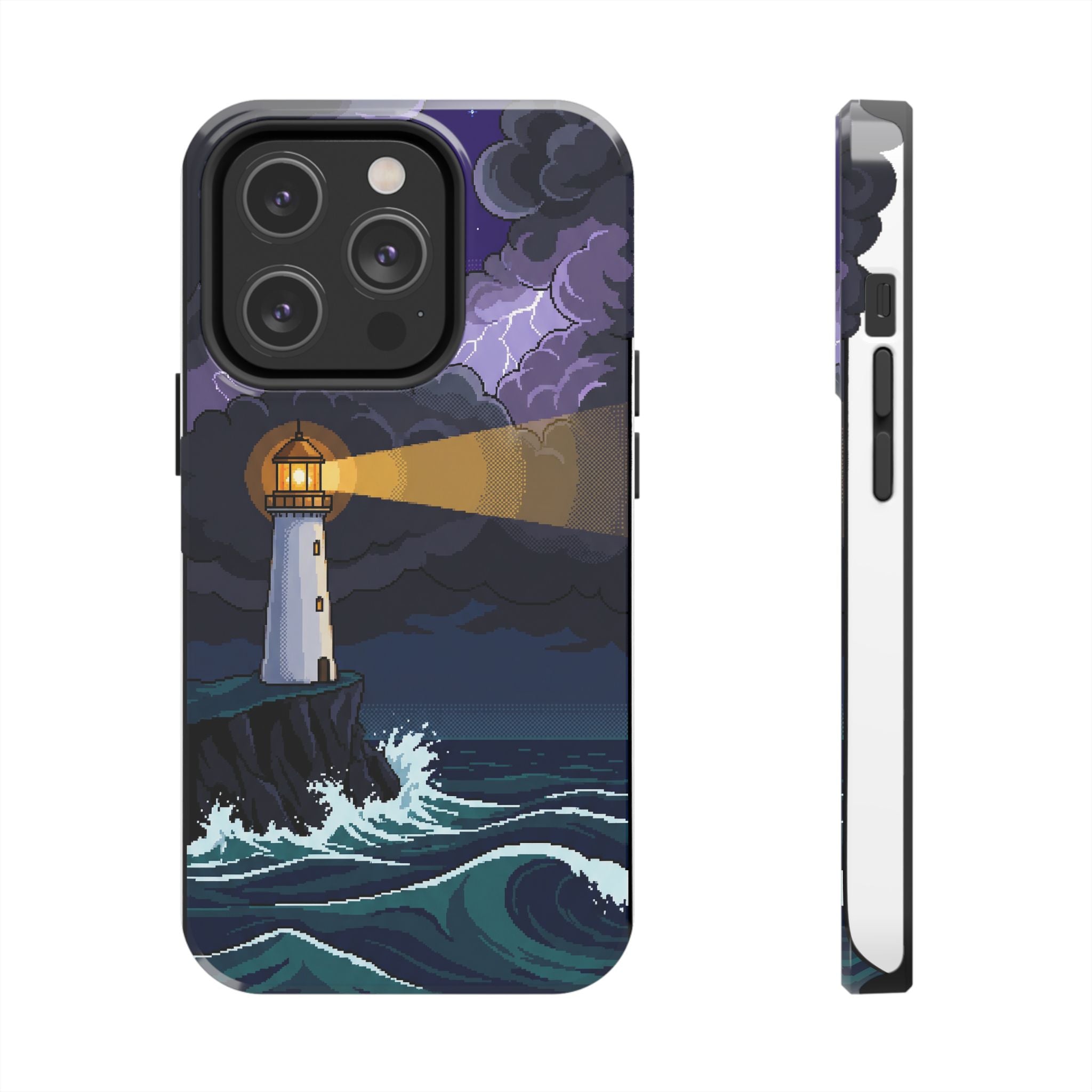 Retro Pixel Lighthouse in the Storm — Tough Phone Case