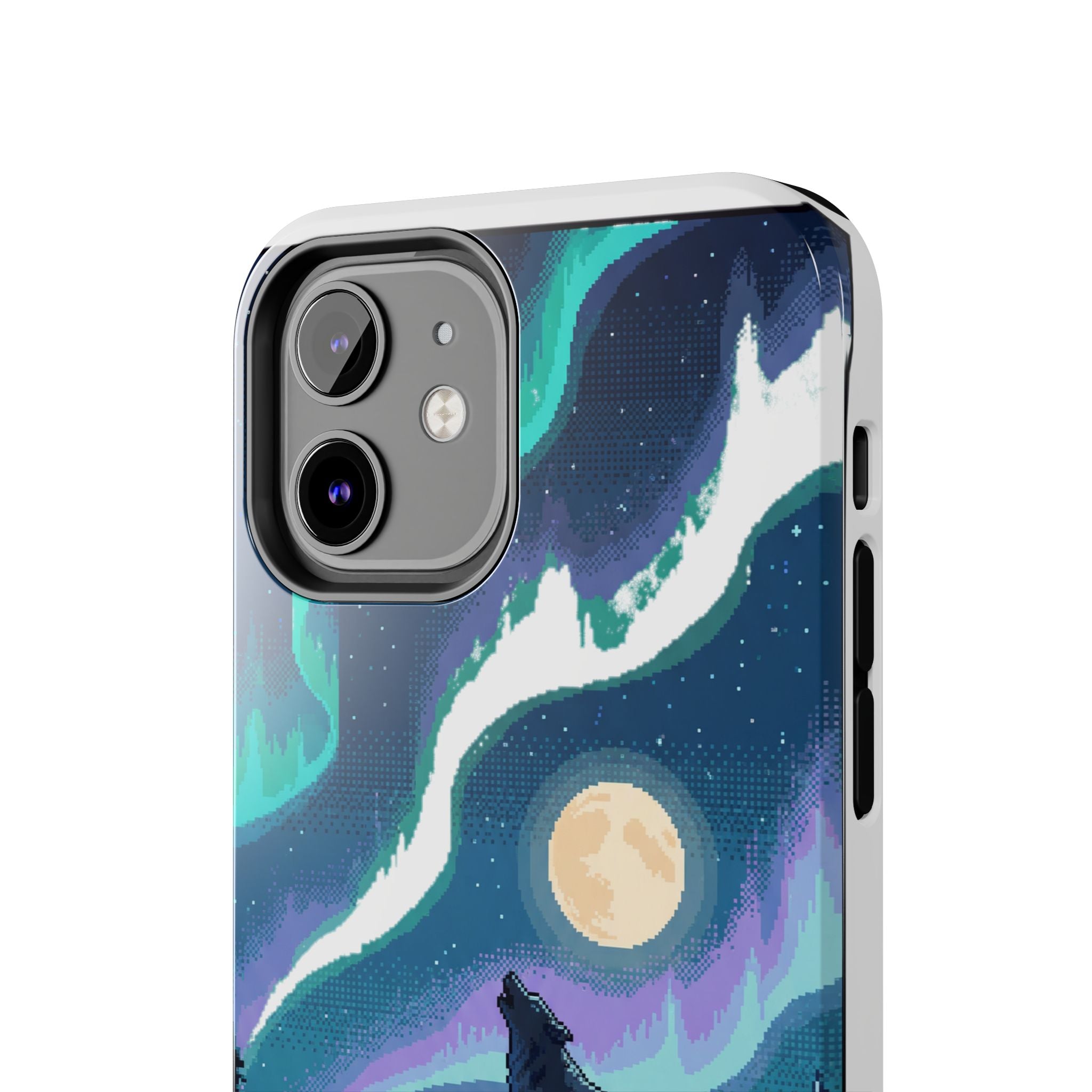 Retro Pixel Lone Wolf and the Aurora — Tough Phone Case