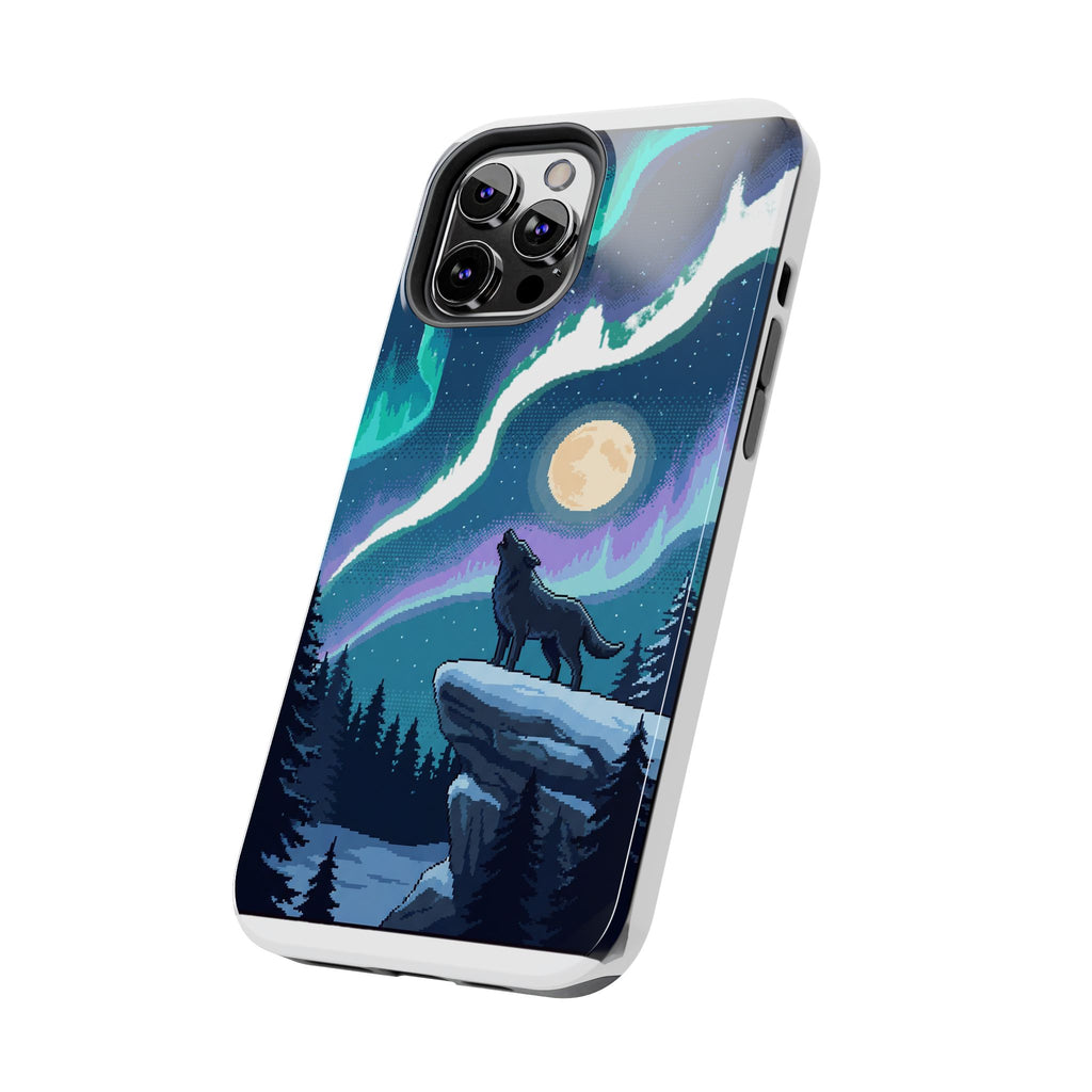 Retro Pixel Lone Wolf and the Aurora — Tough Phone Case