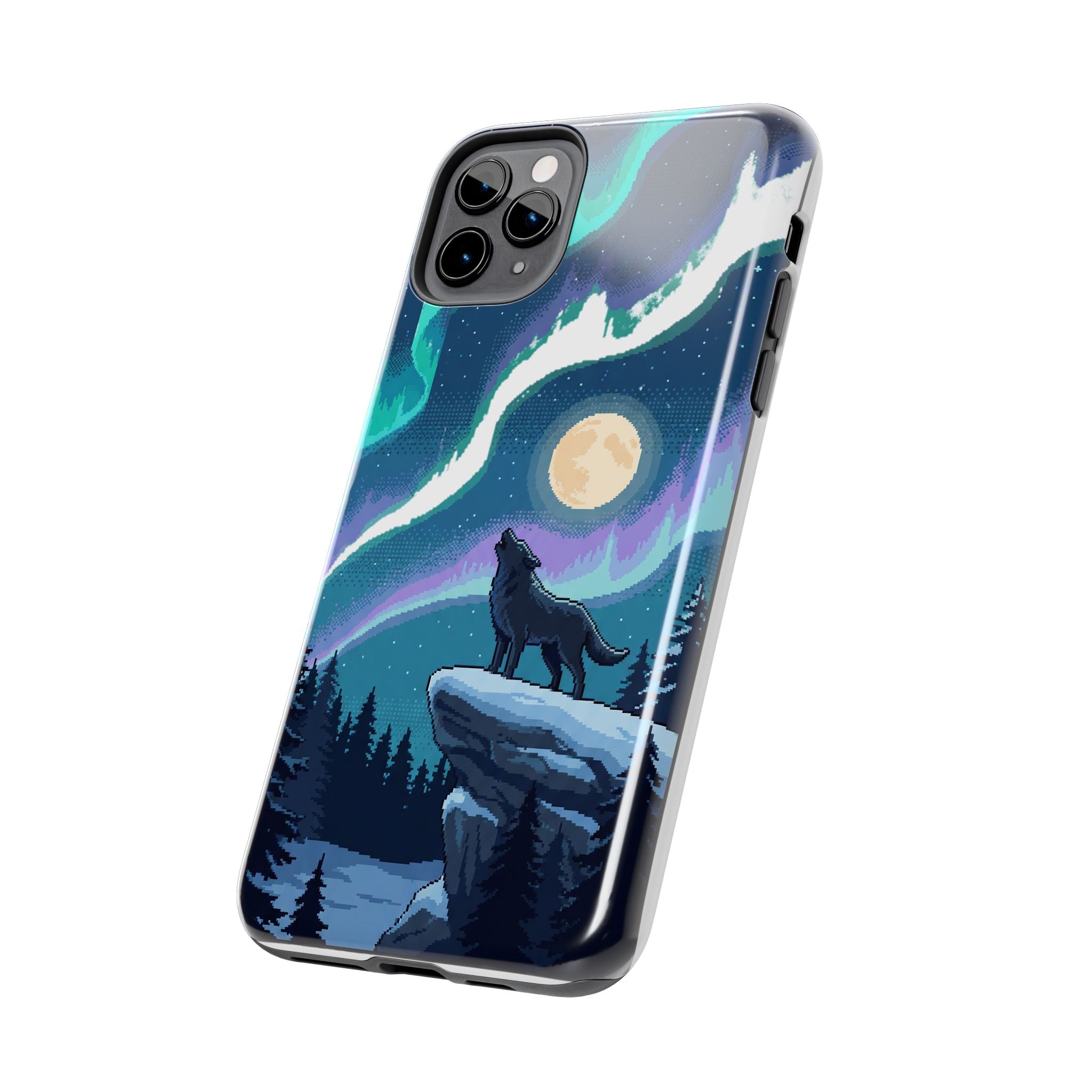 Retro Pixel Lone Wolf and the Aurora — Tough Phone Case