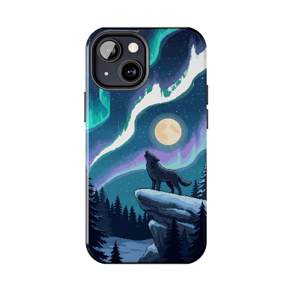 Retro Pixel Lone Wolf and the Aurora — Tough Phone Case