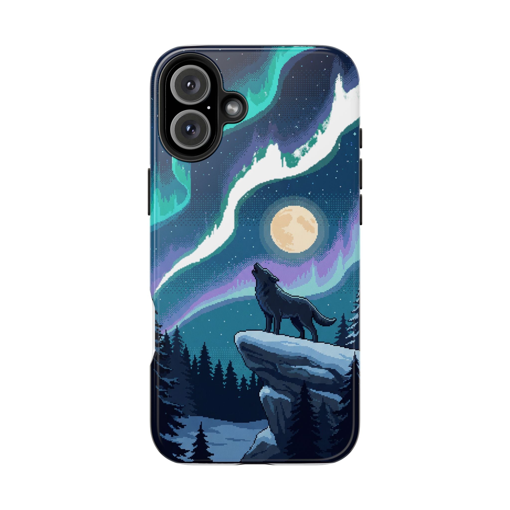 Retro Pixel Lone Wolf and the Aurora — Tough Phone Case