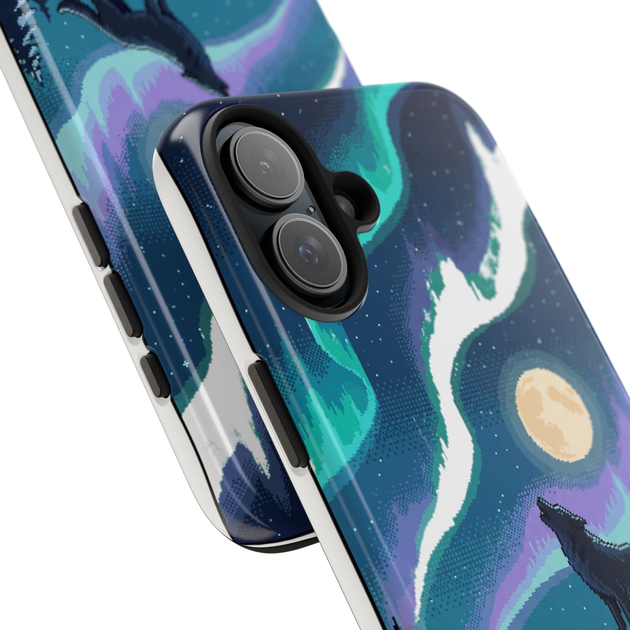 Retro Pixel Lone Wolf and the Aurora — Tough Phone Case