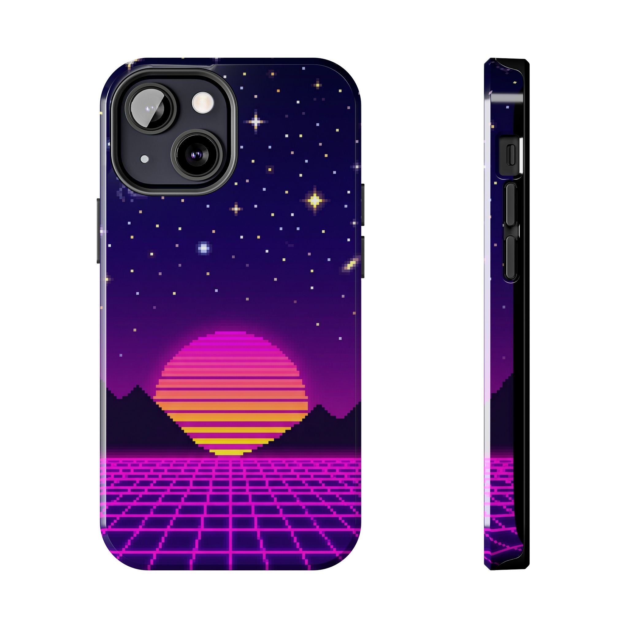 Retro Pixel Neon Grid — Tough Phone Case