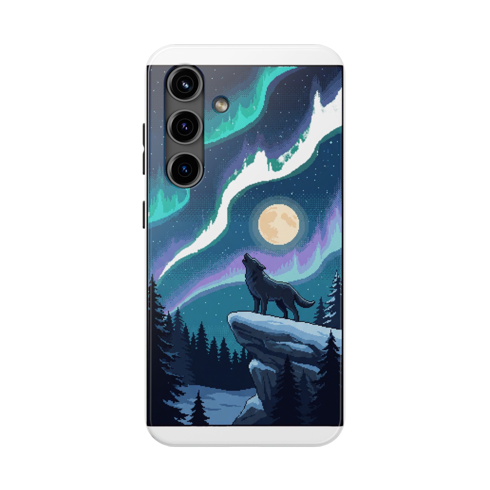 Retro Pixel Lone Wolf and the Aurora — Tough Phone Case