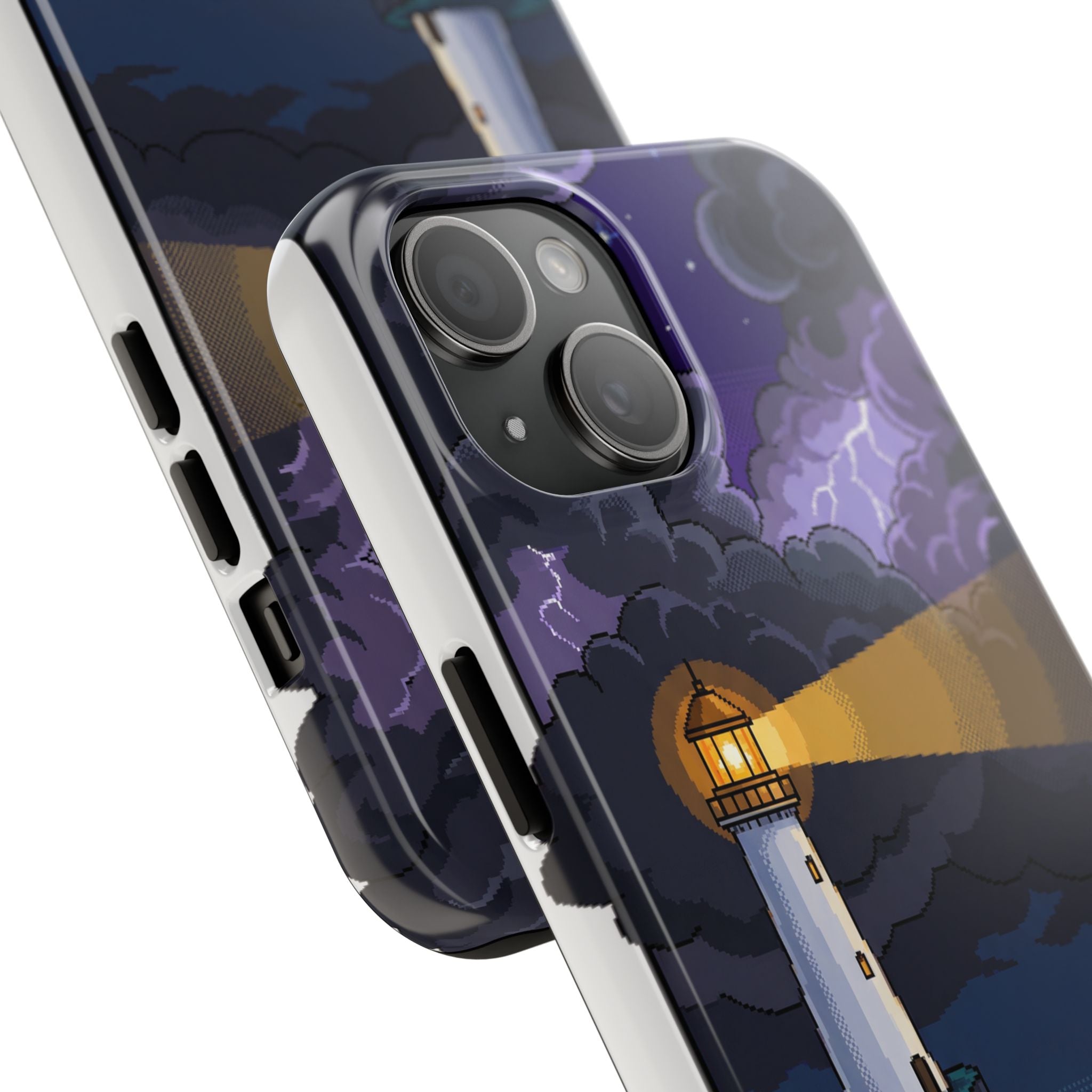 Retro Pixel Lighthouse in the Storm — Tough Phone Case