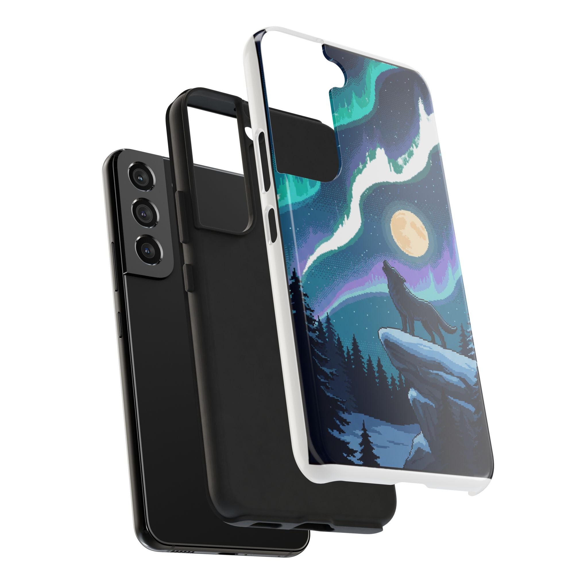 Retro Pixel Lone Wolf and the Aurora — Tough Phone Case