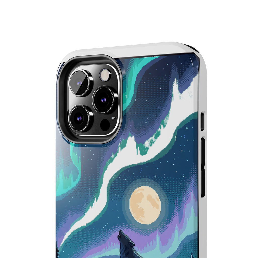 Retro Pixel Lone Wolf and the Aurora — Tough Phone Case
