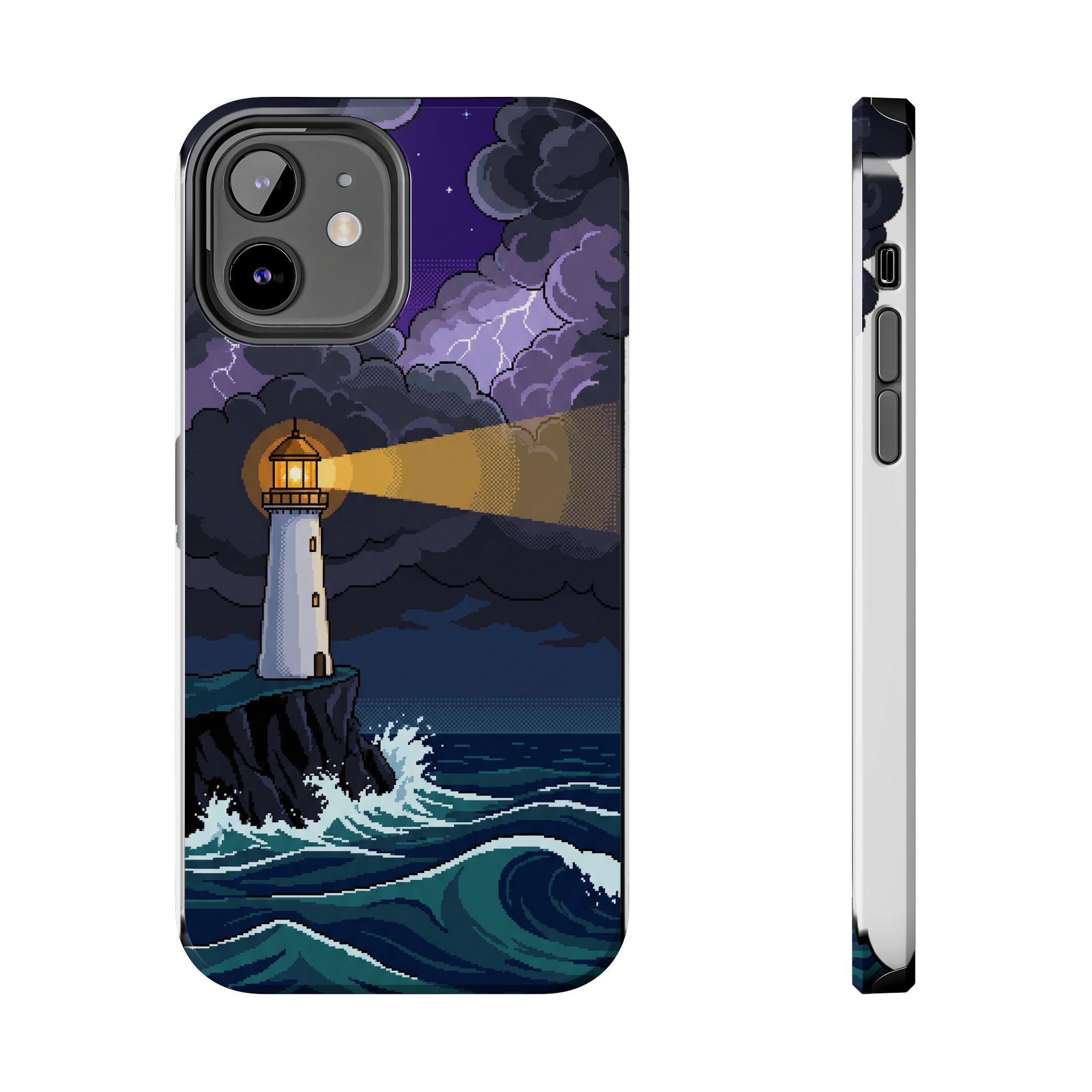 Retro Pixel Lighthouse in the Storm — Tough Phone Case