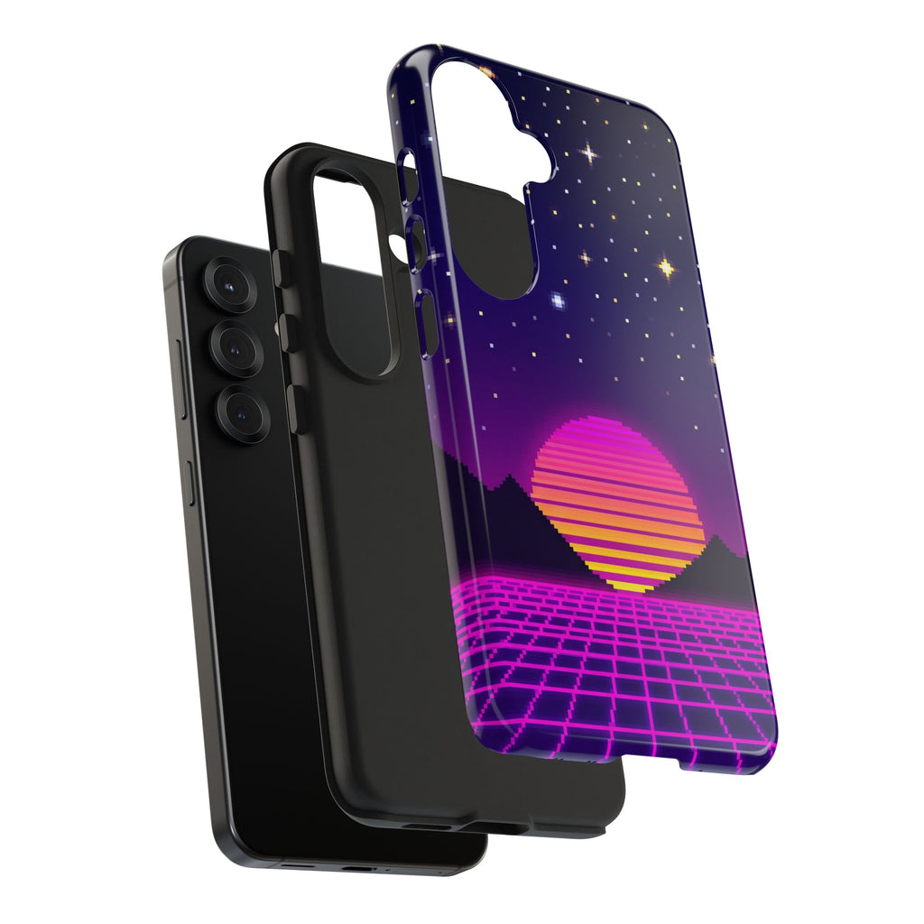 Retro Pixel Neon Grid — Tough Phone Case
