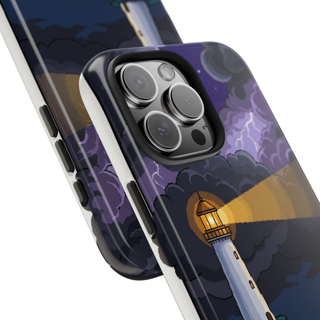 Retro Pixel Lighthouse in the Storm — Tough Phone Case