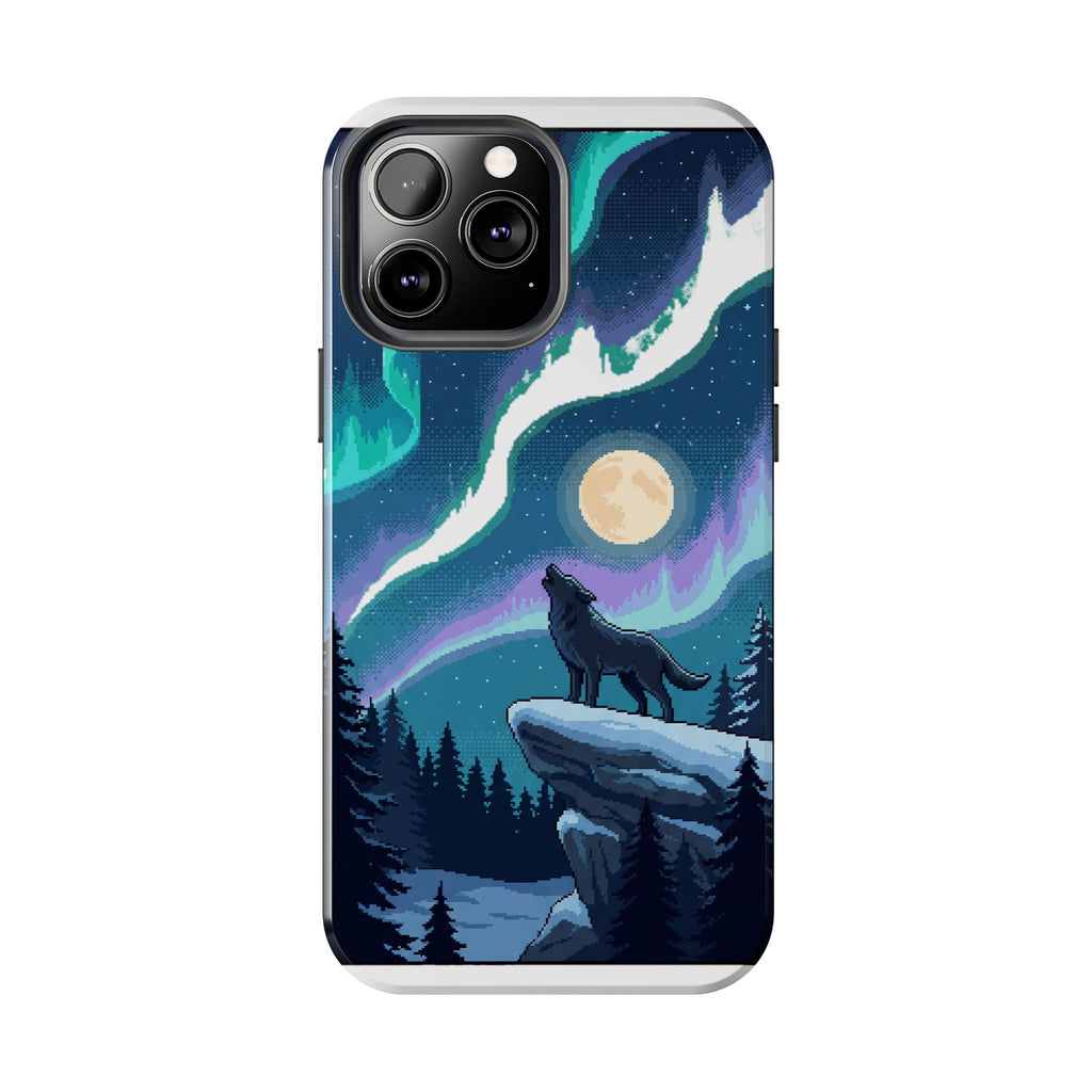 Retro Pixel Lone Wolf and the Aurora — Tough Phone Case