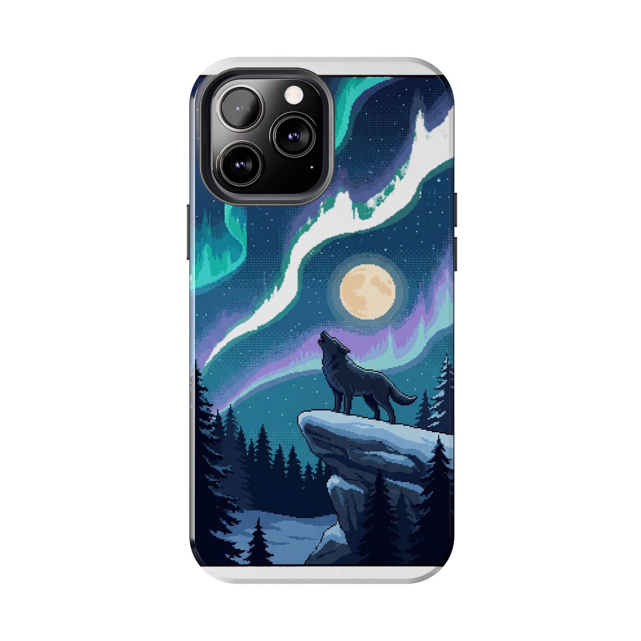 Retro Pixel Lone Wolf and the Aurora — Tough Phone Case