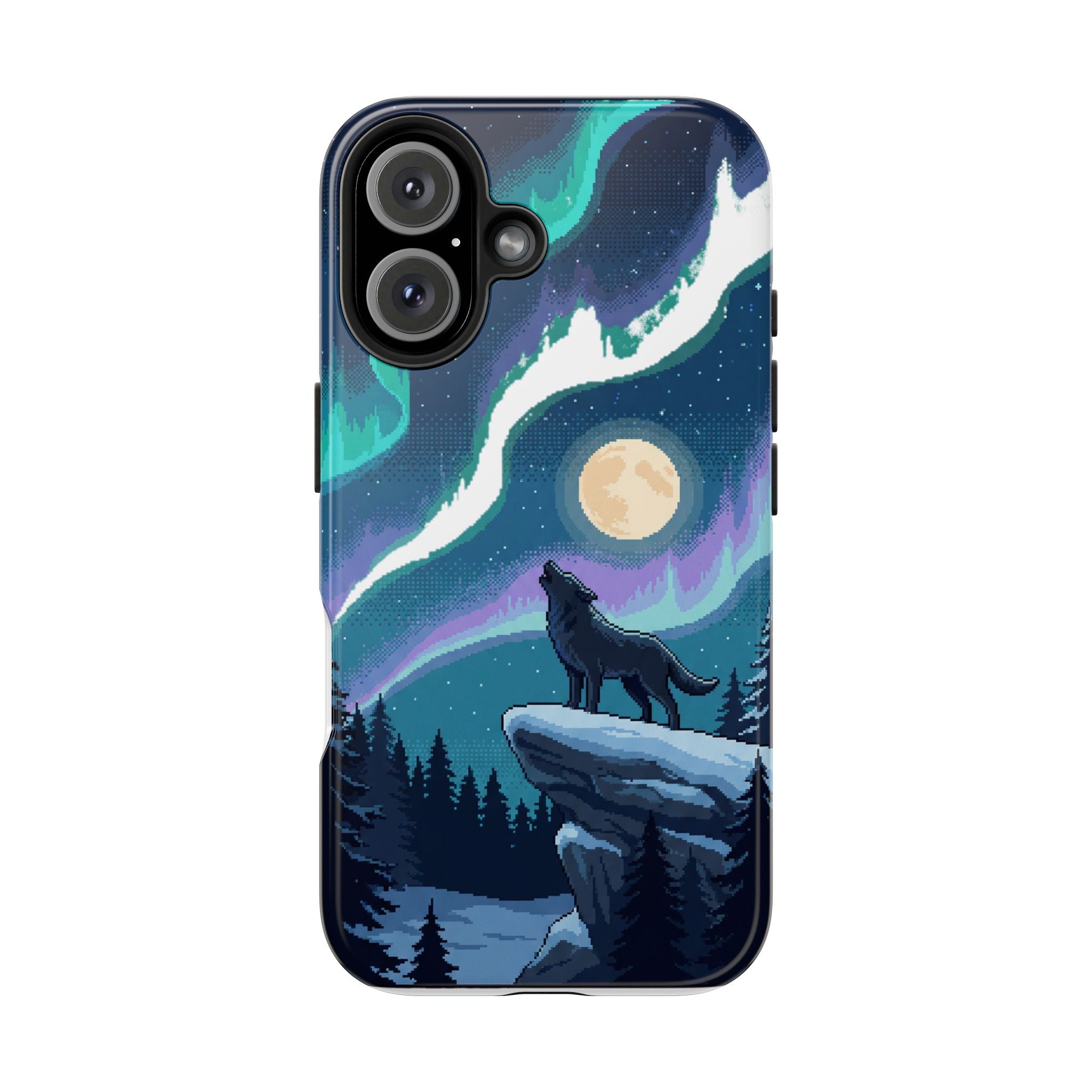 Retro Pixel Lone Wolf and the Aurora — Tough Phone Case