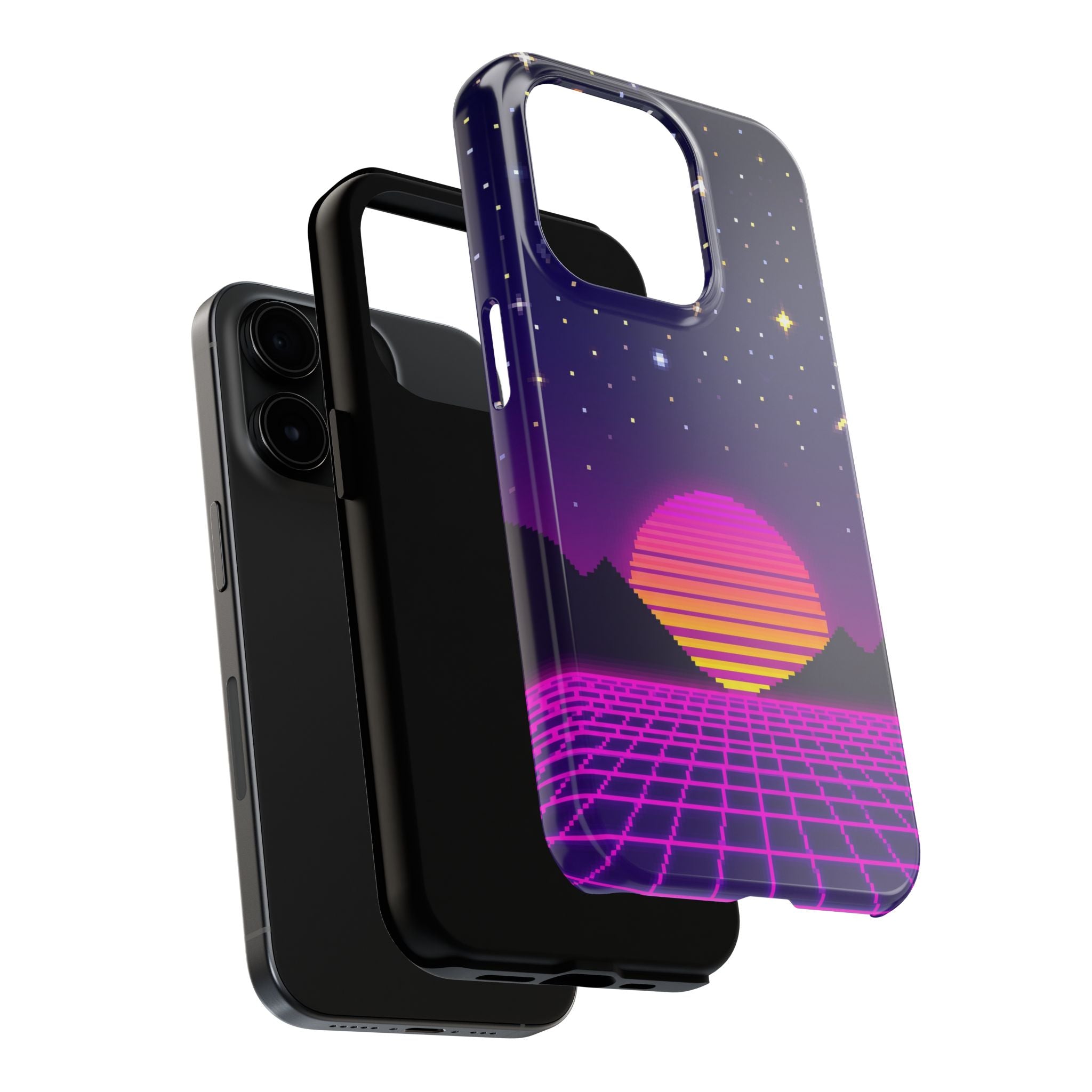 Retro Pixel Neon Grid — Tough Phone Case