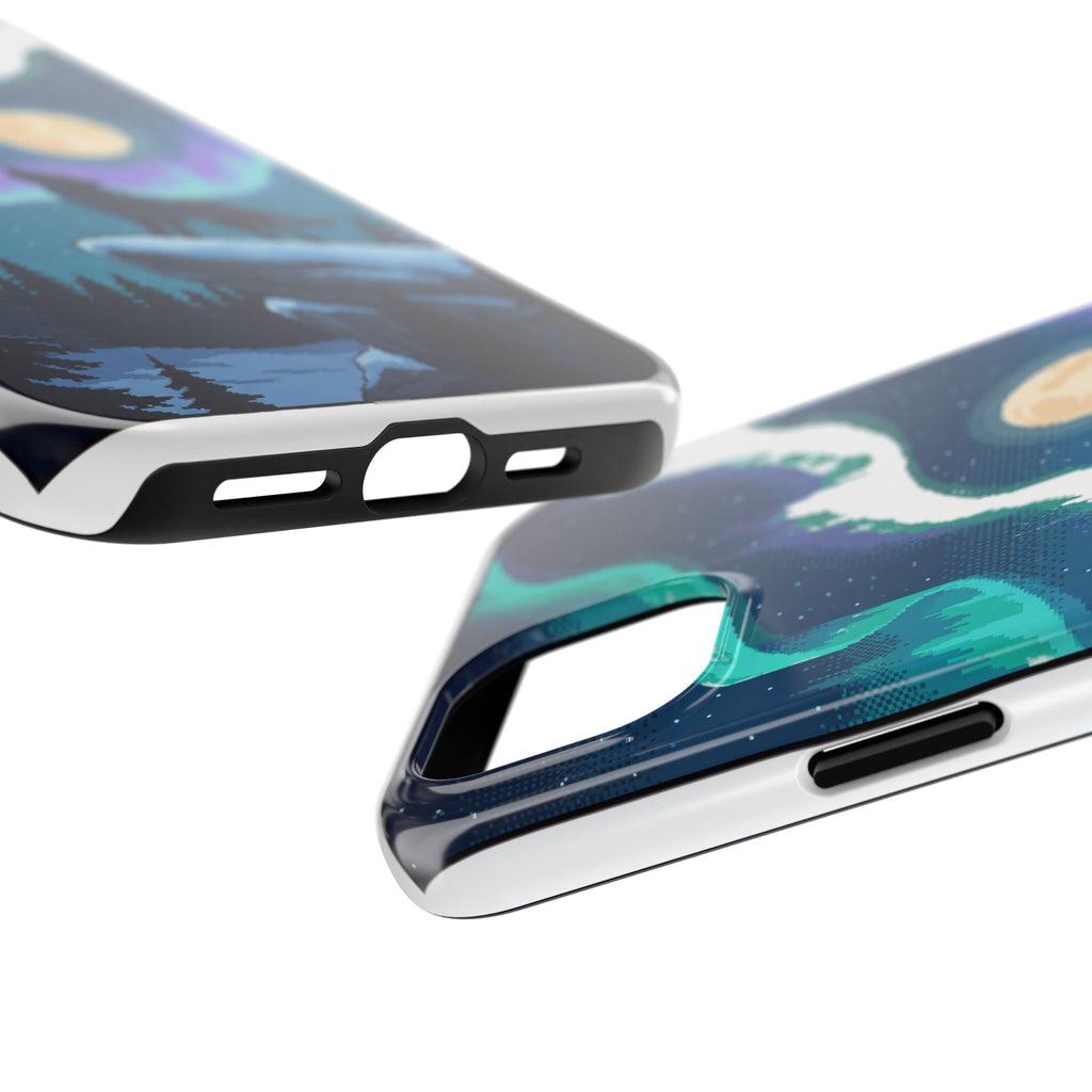 Retro Pixel Lone Wolf and the Aurora — Tough Phone Case