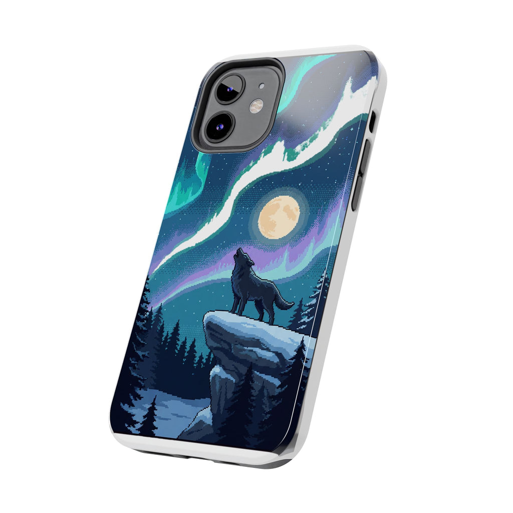 Retro Pixel Lone Wolf and the Aurora — Tough Phone Case
