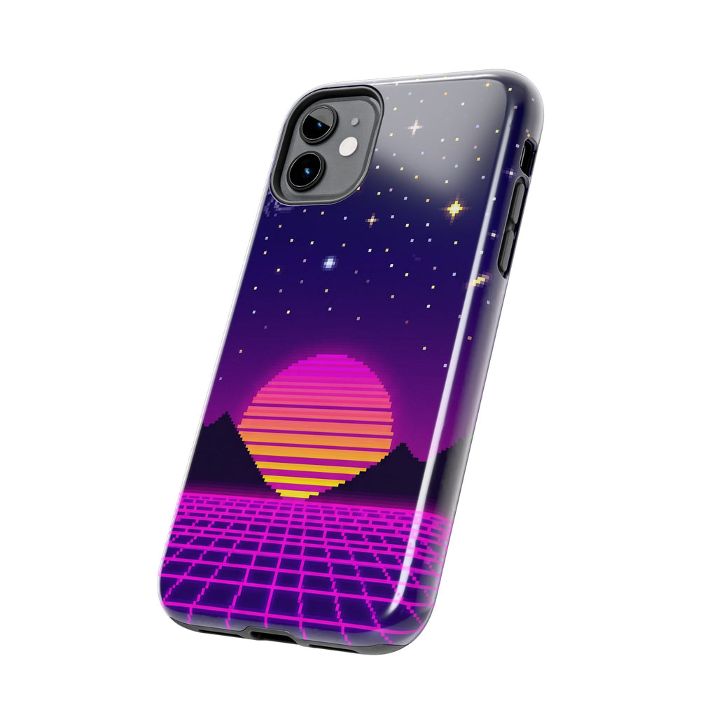 Retro Pixel Neon Grid — Tough Phone Case