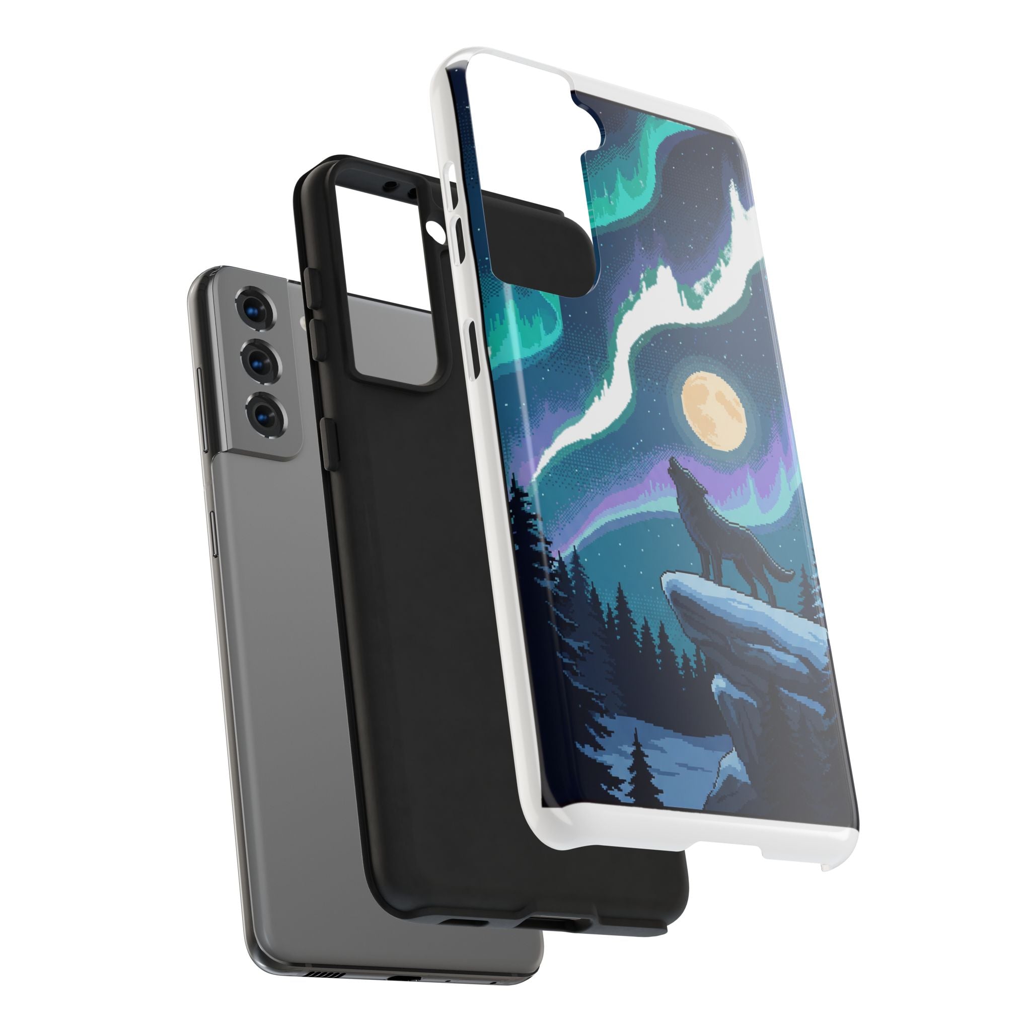Retro Pixel Lone Wolf and the Aurora — Tough Phone Case