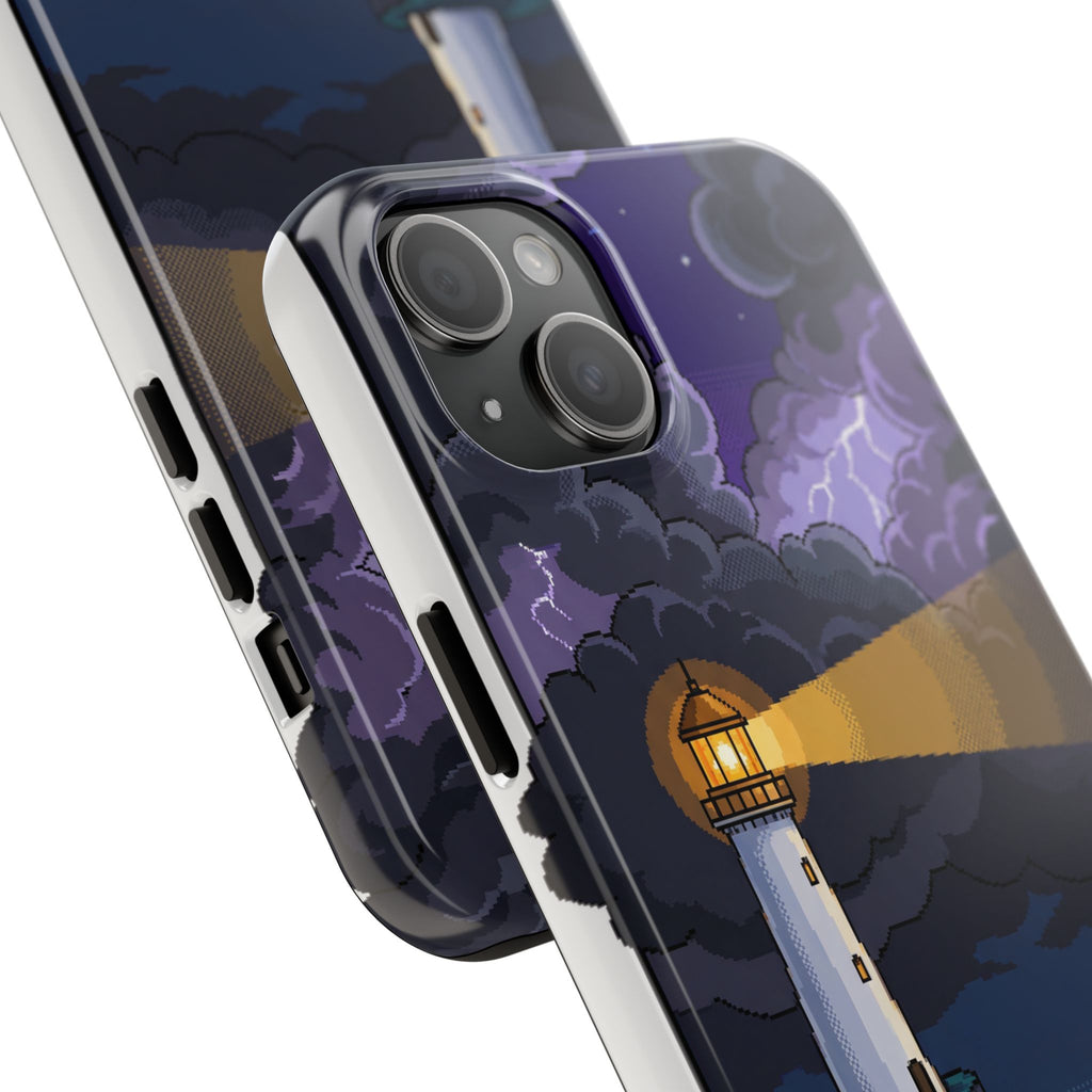 Retro Pixel Lighthouse in the Storm — Tough Phone Case
