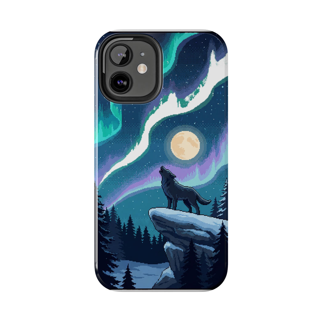 Retro Pixel Lone Wolf and the Aurora — Tough Phone Case