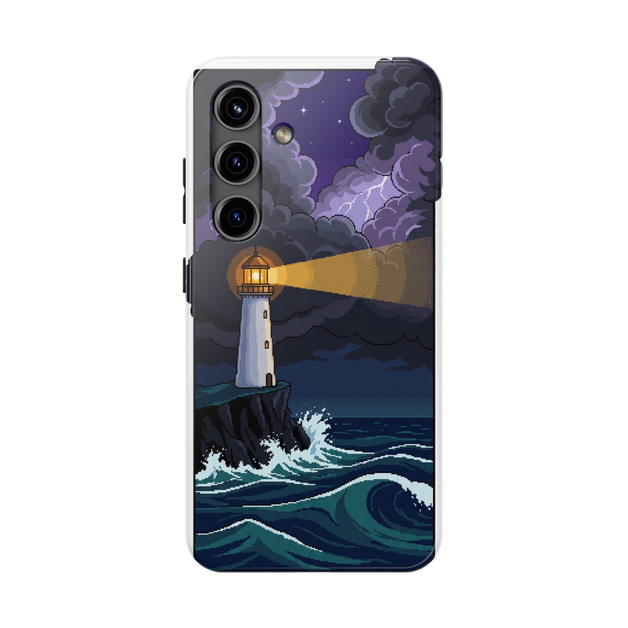 Retro Pixel Lighthouse in the Storm — Tough Phone Case