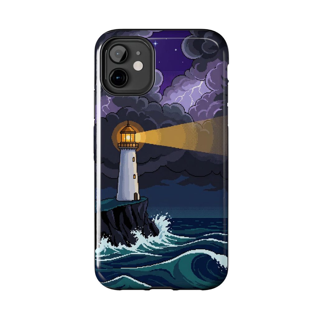 Retro Pixel Lighthouse in the Storm — Tough Phone Case