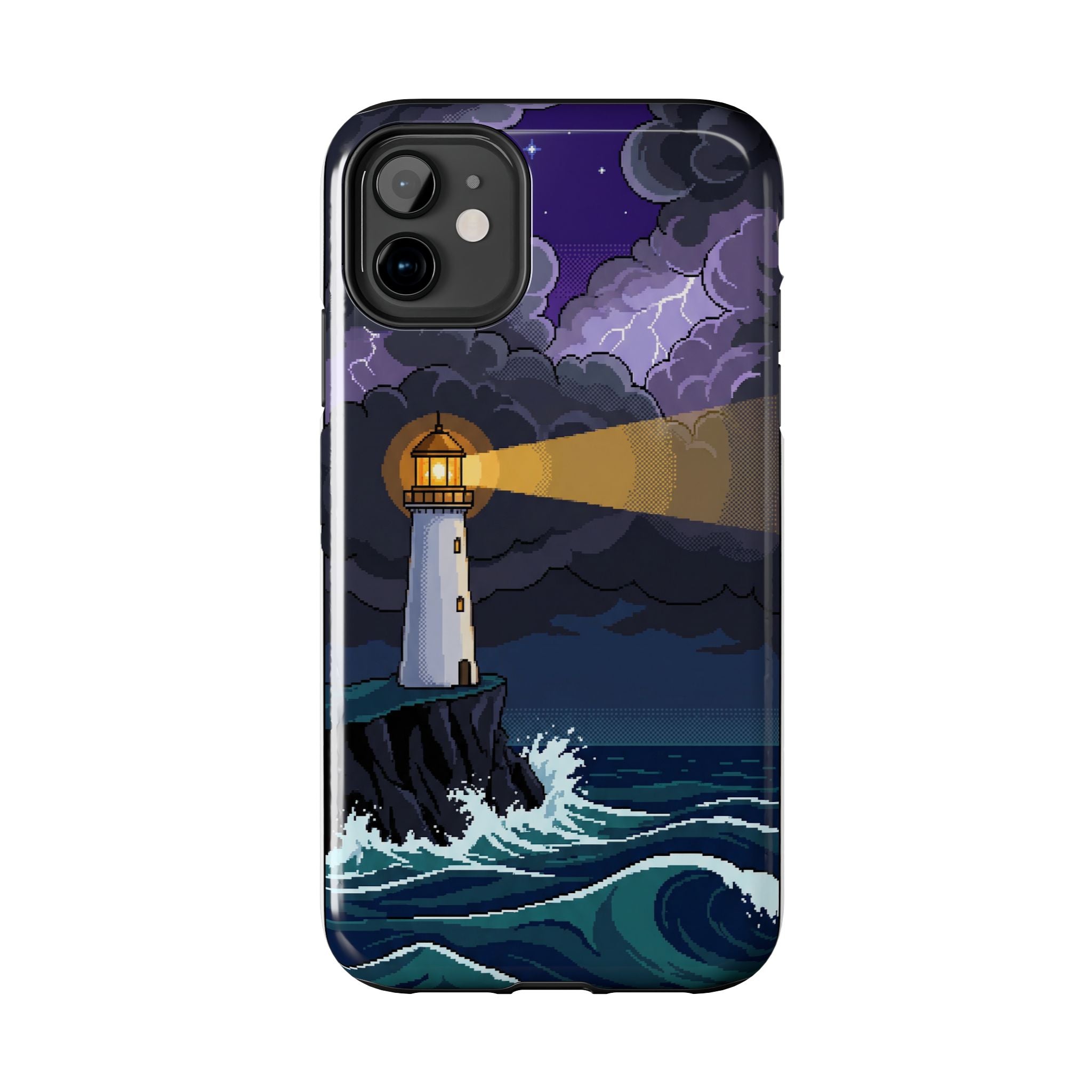 Retro Pixel Lighthouse in the Storm — Tough Phone Case