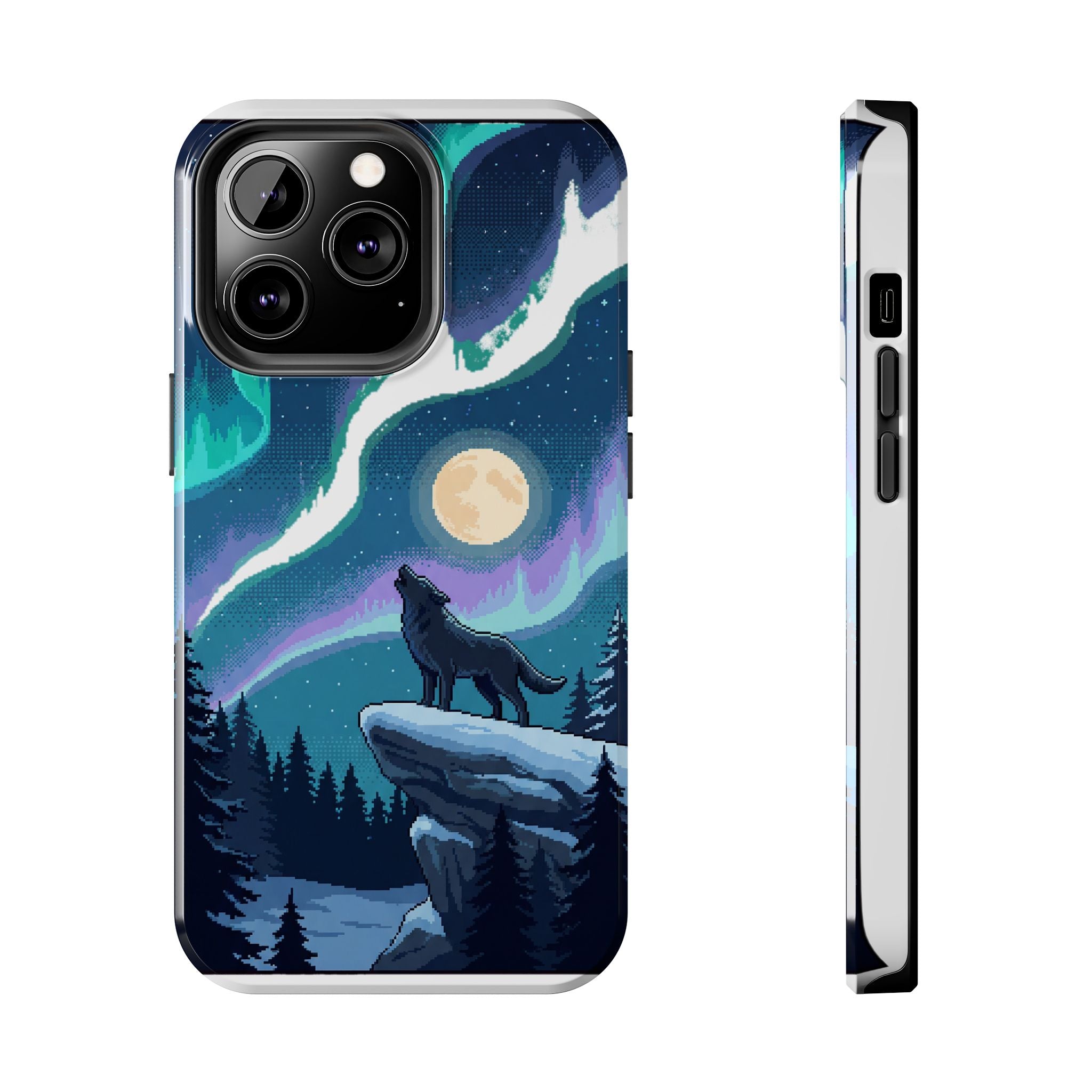 Retro Pixel Lone Wolf and the Aurora — Tough Phone Case