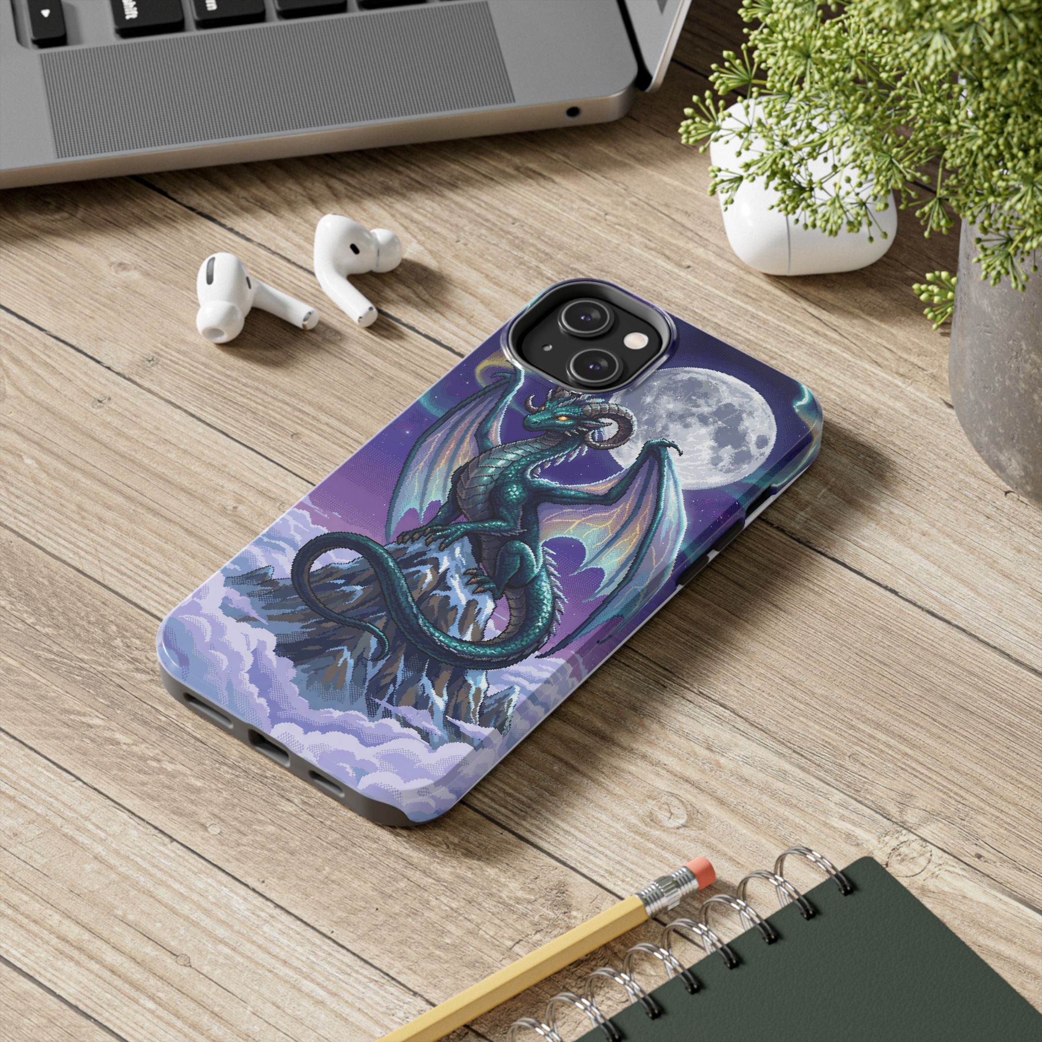 Retro Pixel Dragon on the Mountain Peak — Tough Phone Case