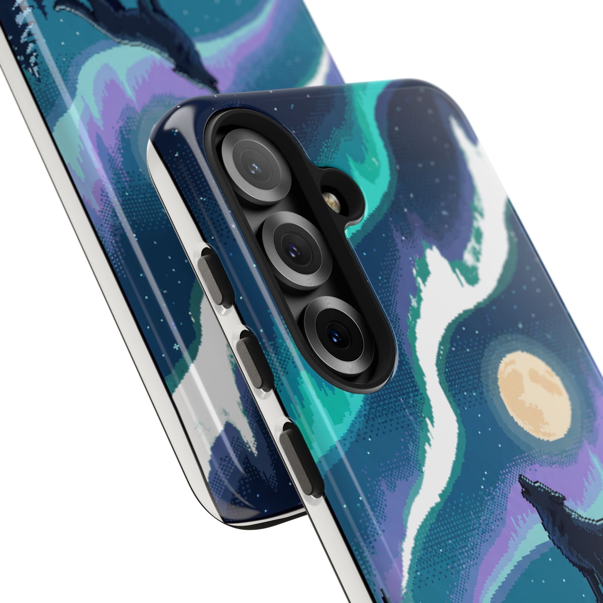 Retro Pixel Lone Wolf and the Aurora — Tough Phone Case