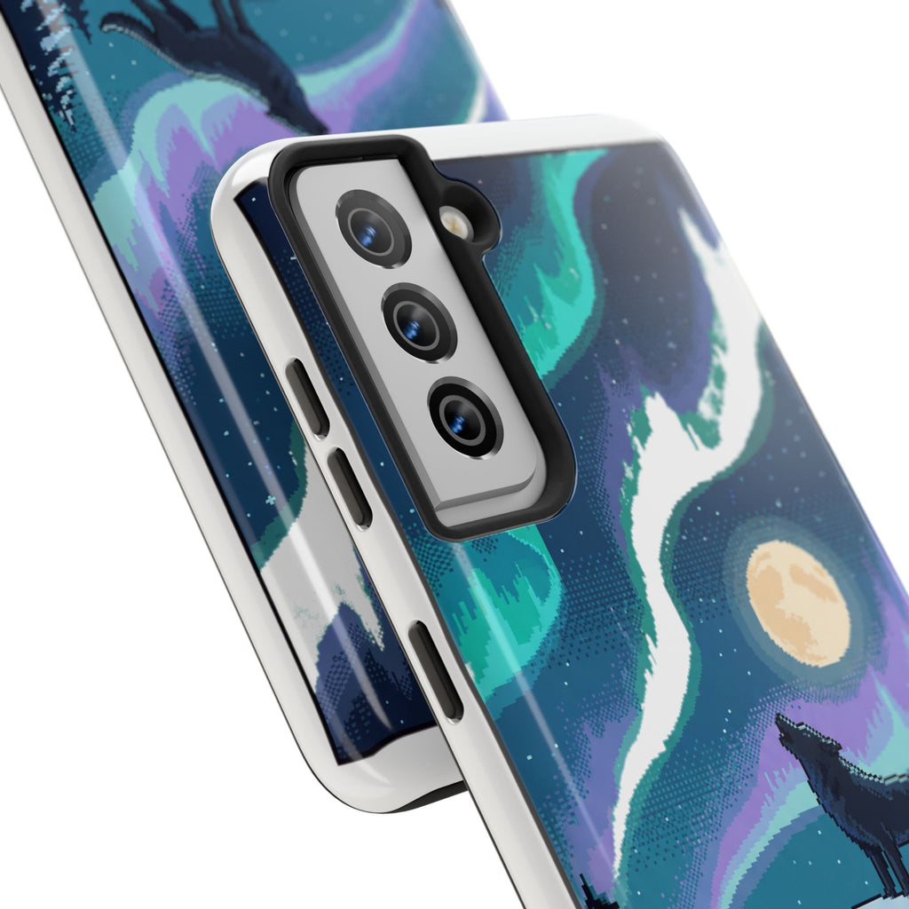 Retro Pixel Lone Wolf and the Aurora — Tough Phone Case