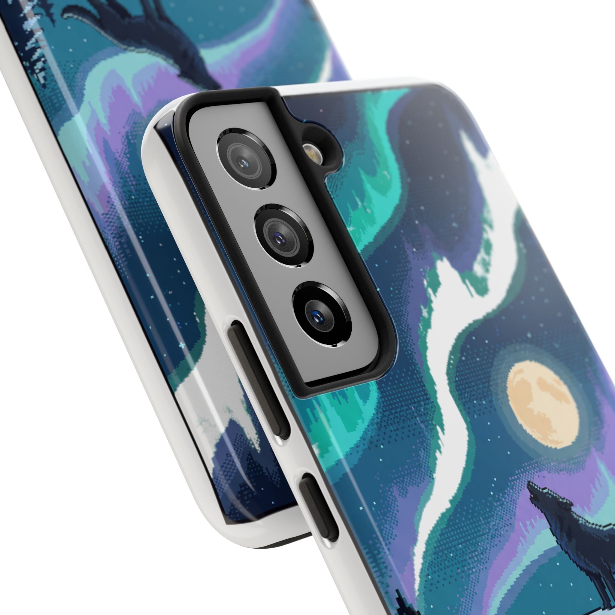 Retro Pixel Lone Wolf and the Aurora — Tough Phone Case