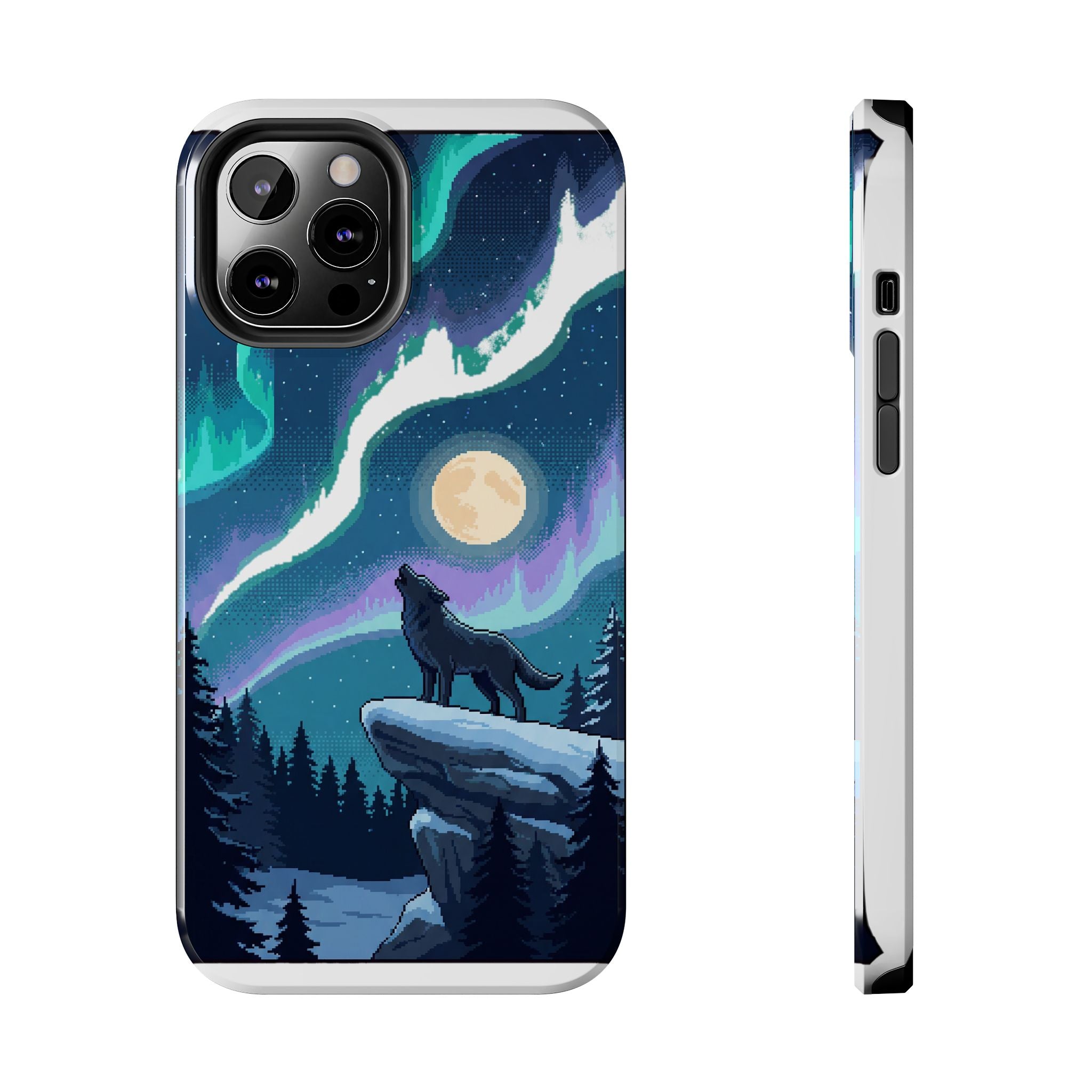Retro Pixel Lone Wolf and the Aurora — Tough Phone Case