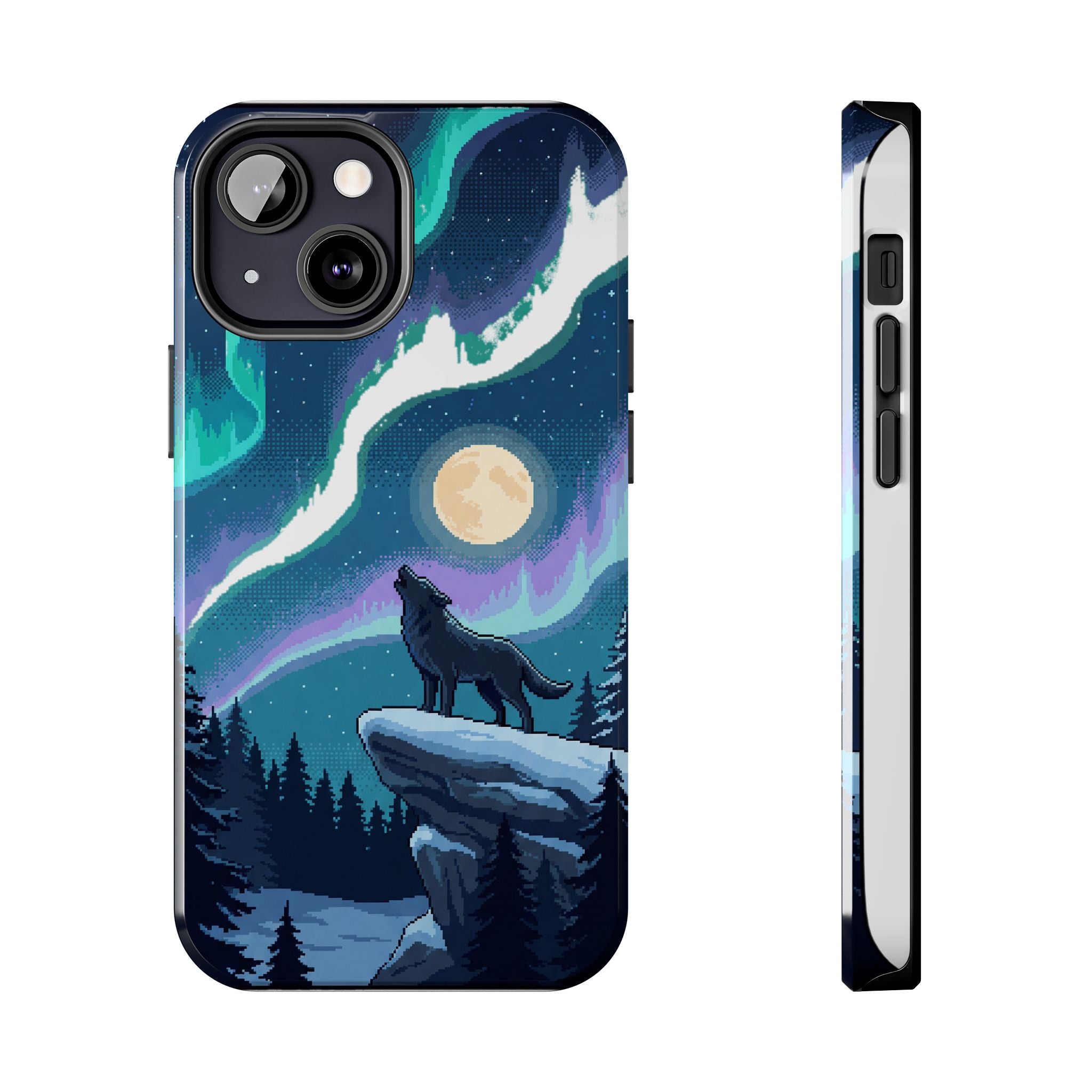 Retro Pixel Lone Wolf and the Aurora — Tough Phone Case