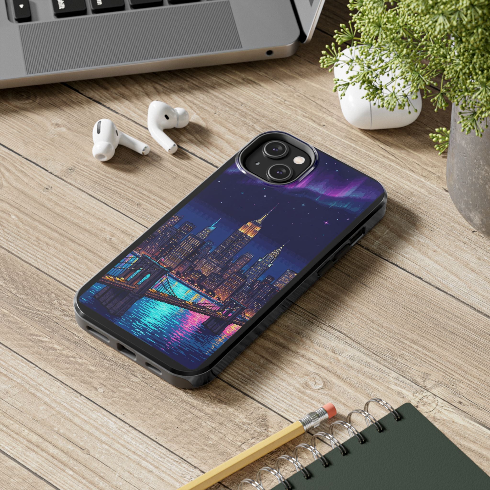Retro Pixel NYC Skyline at Night — Tough Phone Case