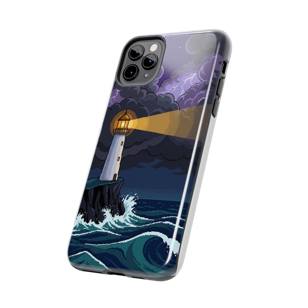 Retro Pixel Lighthouse in the Storm — Tough Phone Case