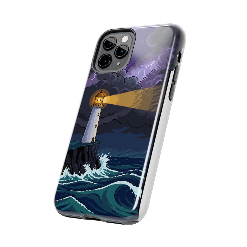 Retro Pixel Lighthouse in the Storm — Tough Phone Case