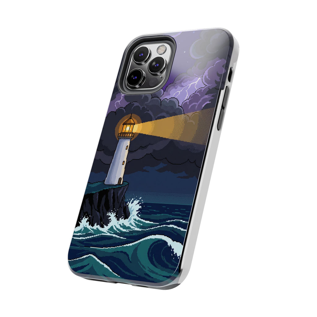 Retro Pixel Lighthouse in the Storm — Tough Phone Case