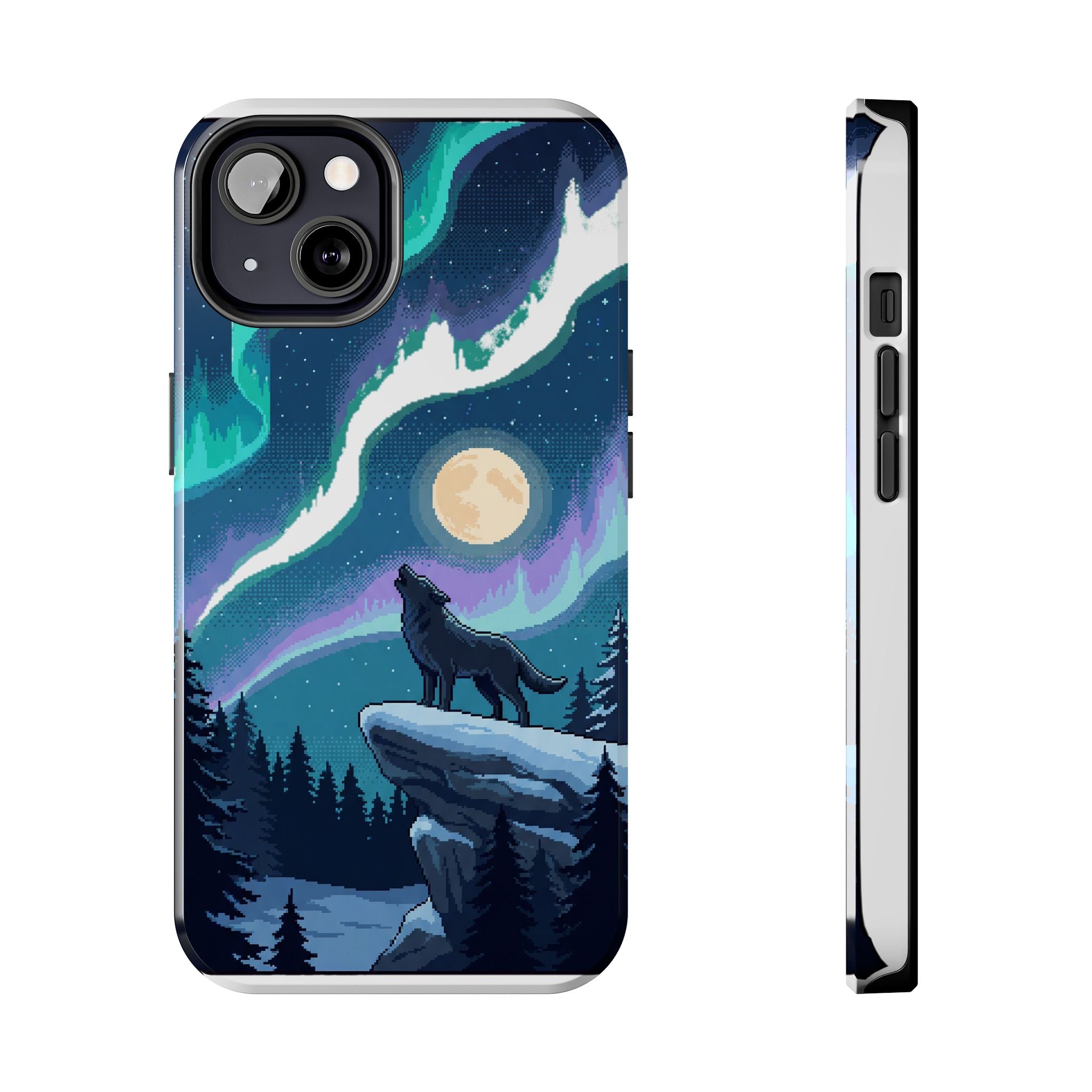 Retro Pixel Lone Wolf and the Aurora — Tough Phone Case