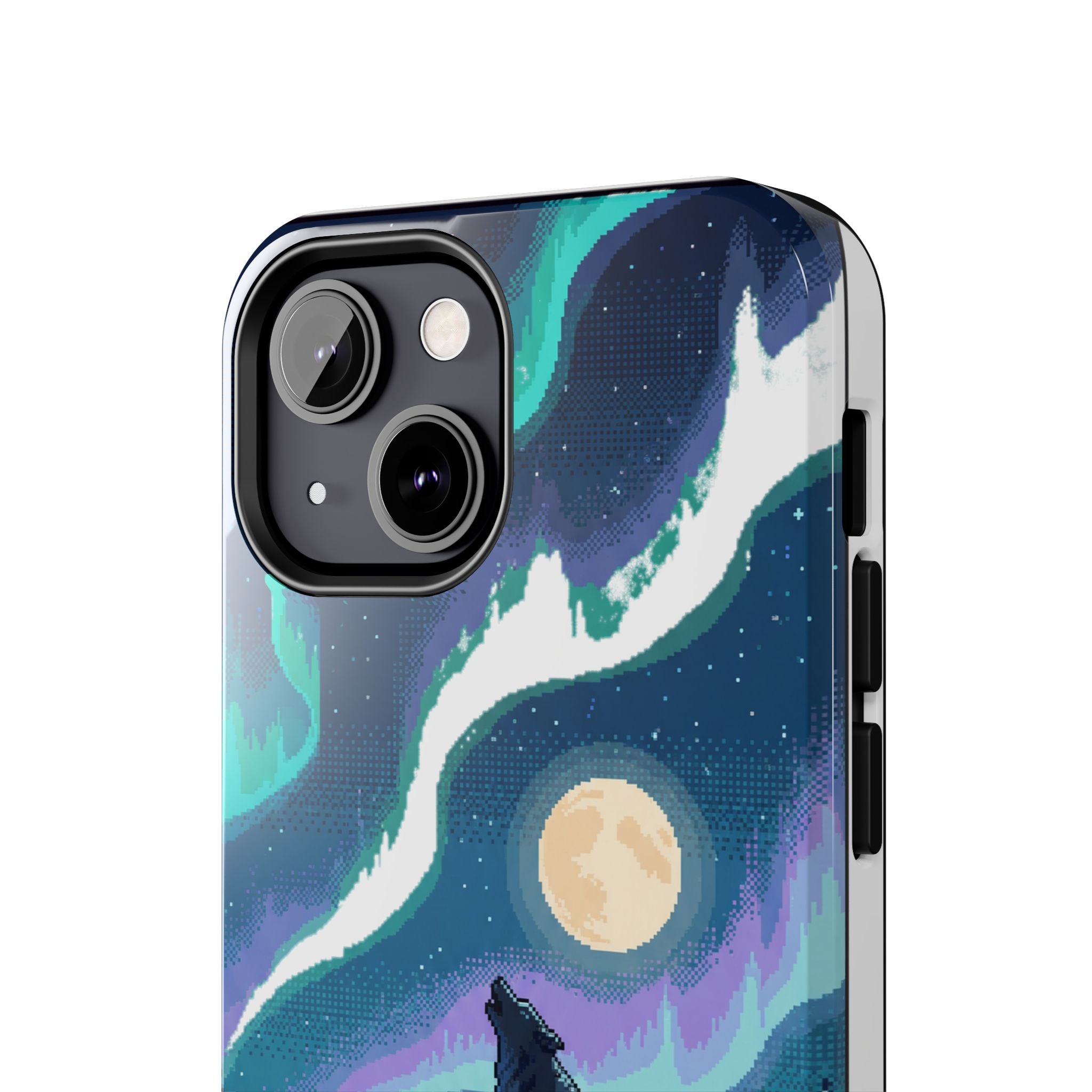 Retro Pixel Lone Wolf and the Aurora — Tough Phone Case