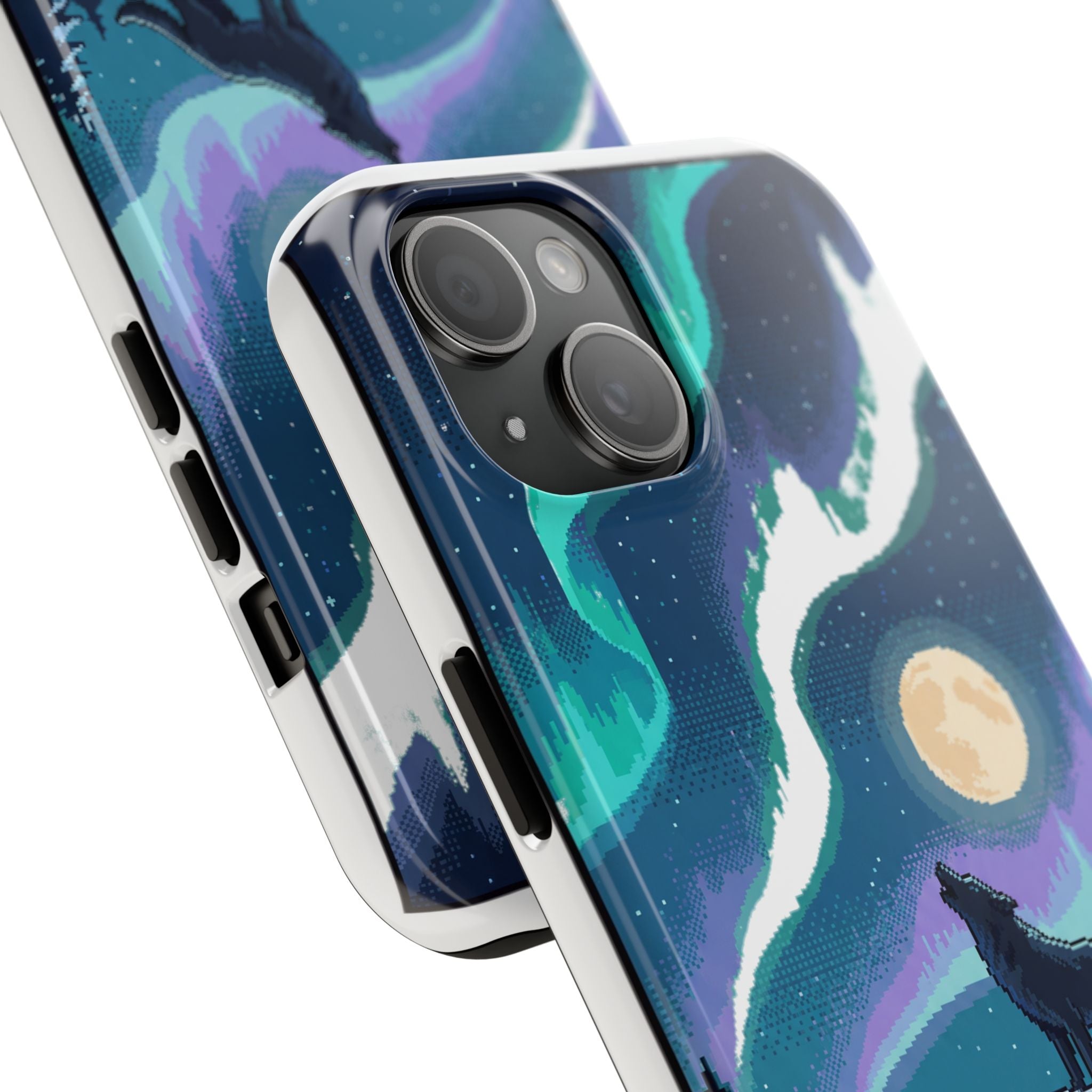 Retro Pixel Lone Wolf and the Aurora — Tough Phone Case