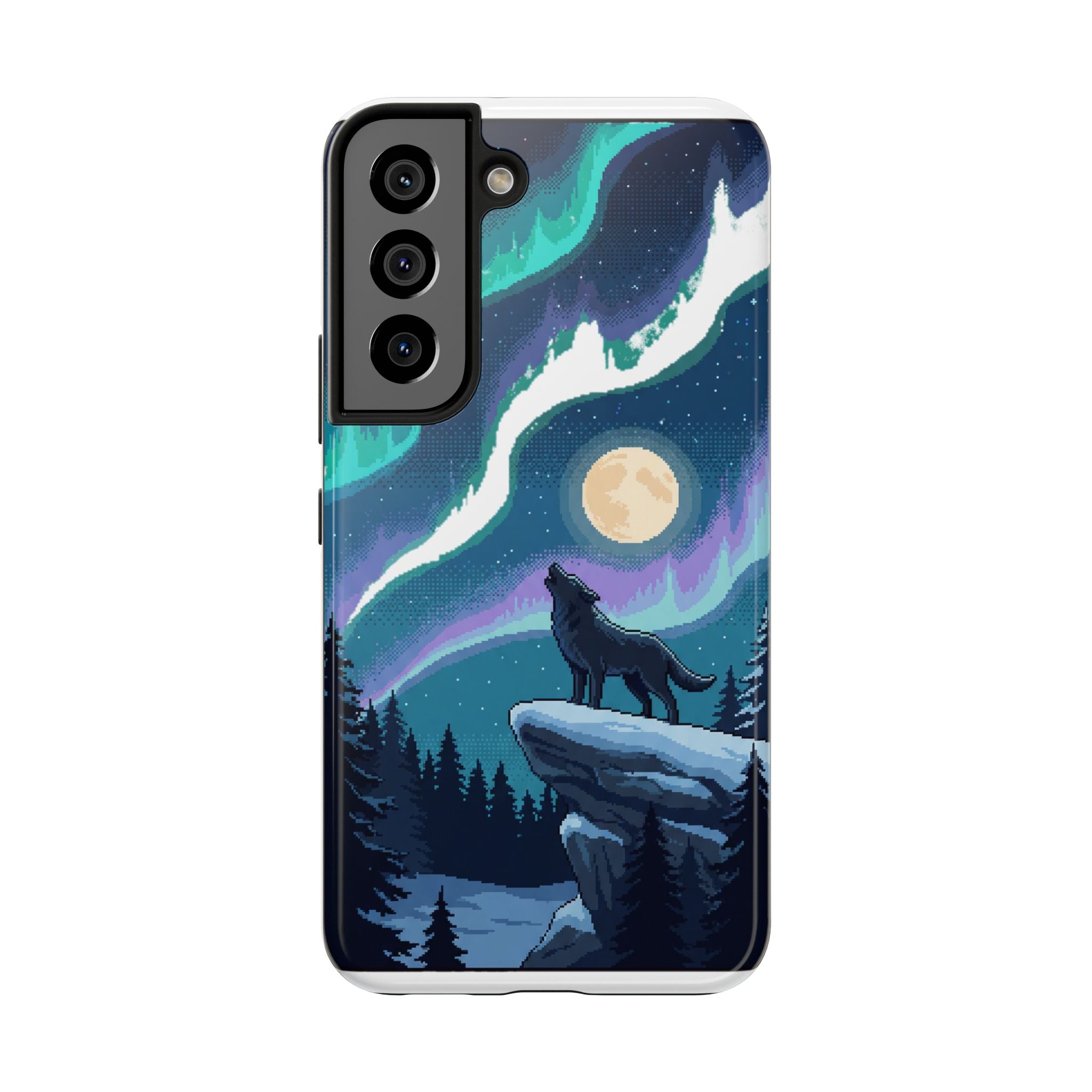 Retro Pixel Lone Wolf and the Aurora — Tough Phone Case