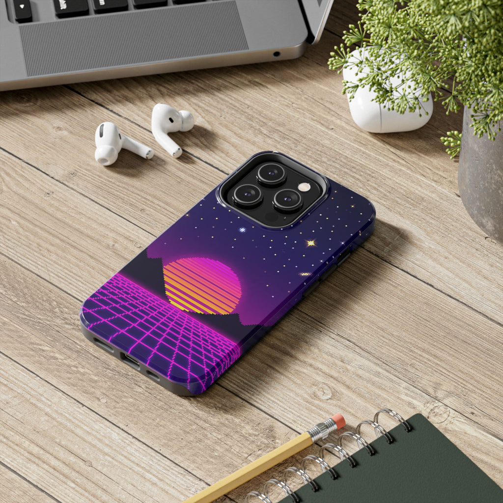 Retro Pixel Neon Grid — Tough Phone Case