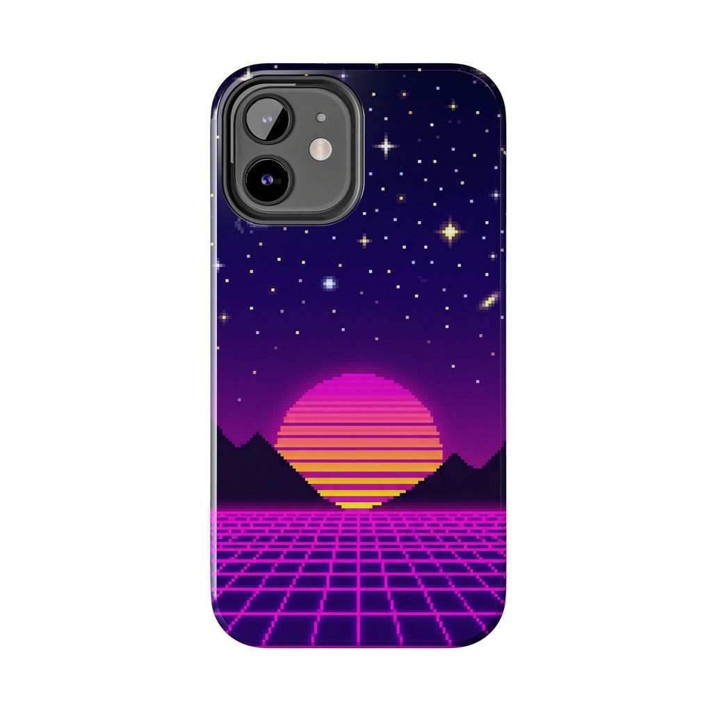 Retro Pixel Neon Grid — Tough Phone Case