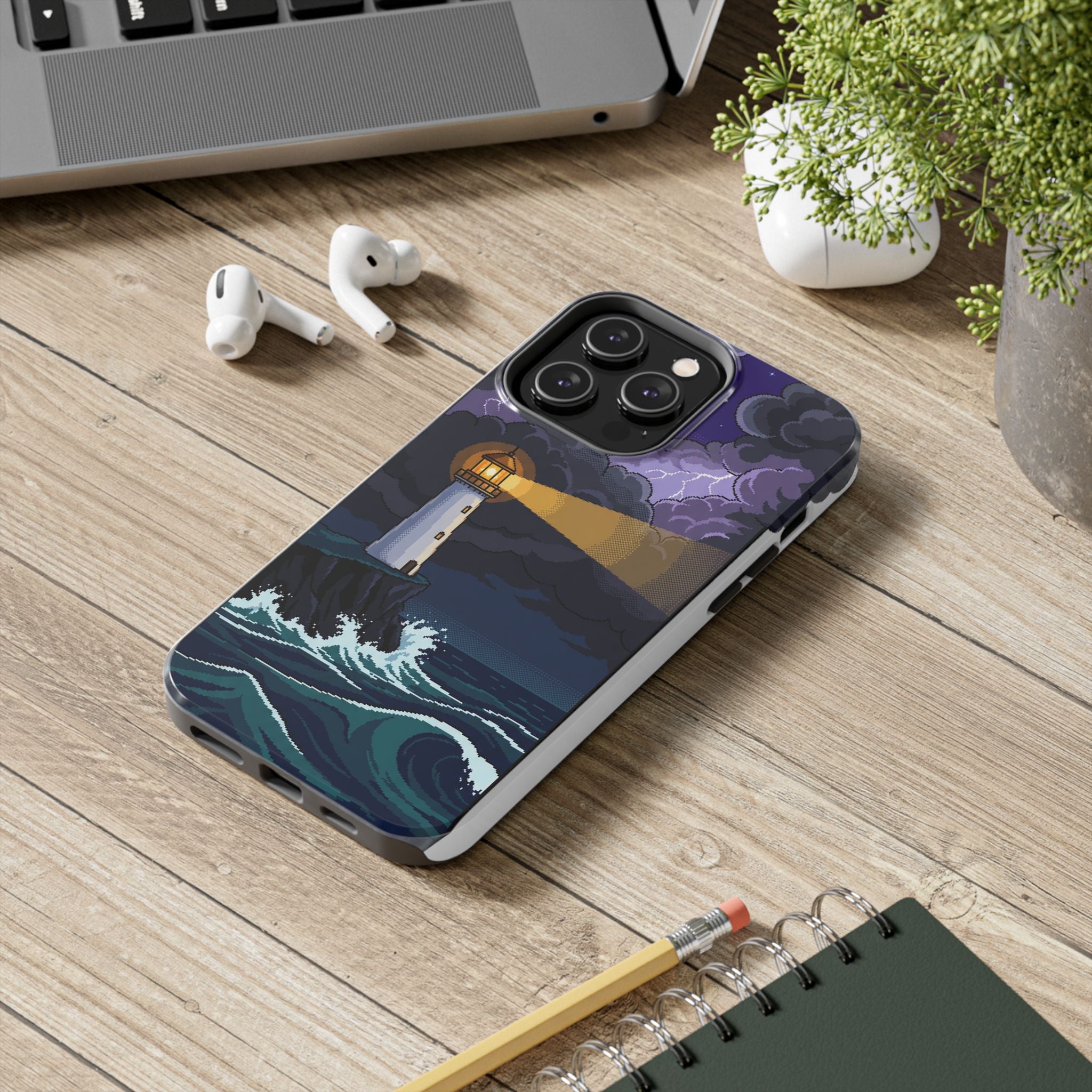 Retro Pixel Lighthouse in the Storm — Tough Phone Case