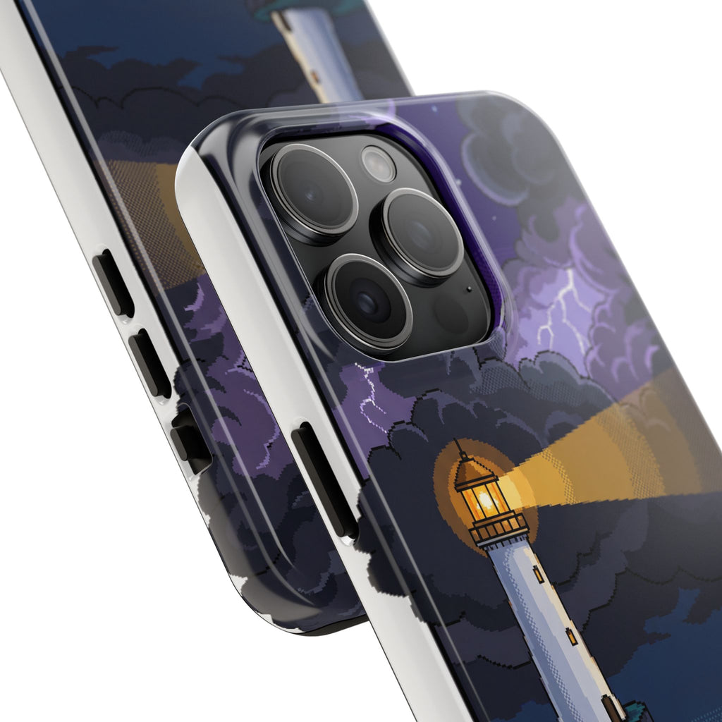 Retro Pixel Lighthouse in the Storm — Tough Phone Case