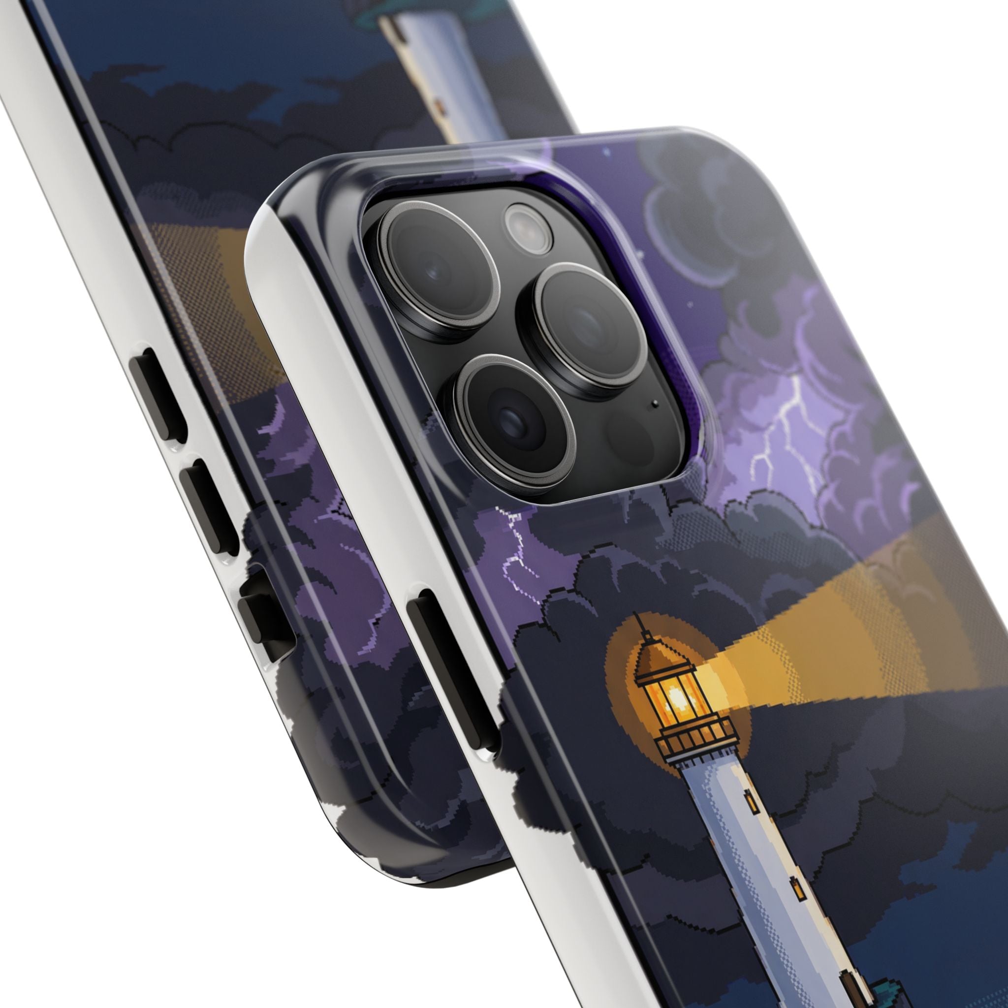Retro Pixel Lighthouse in the Storm — Tough Phone Case